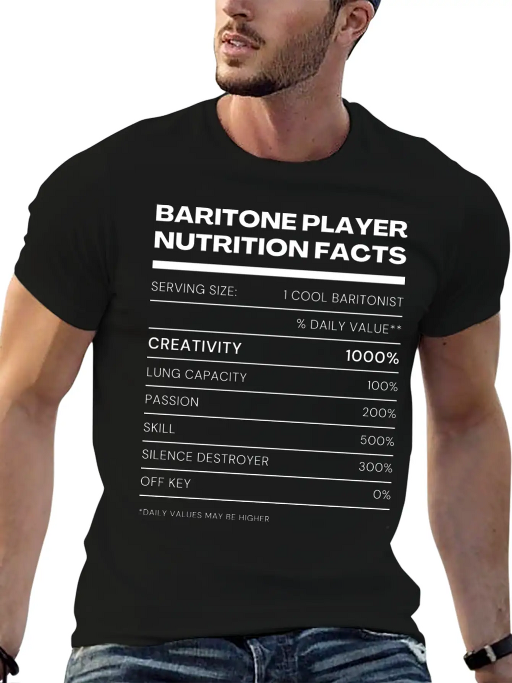 Baritone Player Nutrition Facts Stylish Everyday T-Shirt – Unisex Basic Cotton Tee