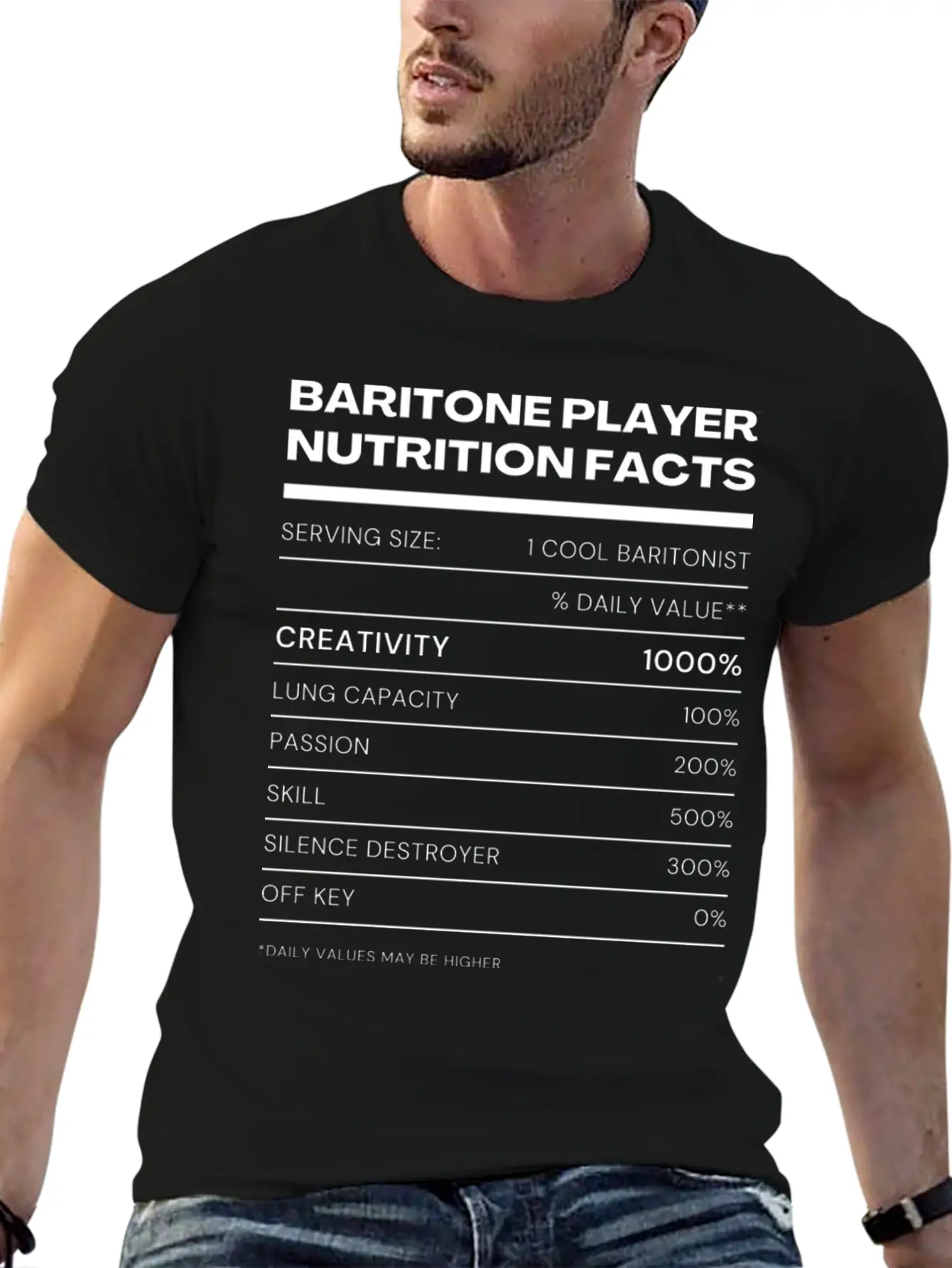Baritone Player Nutrition Facts Stylish Everyday T-Shirt – Unisex Basic Cotton Tee