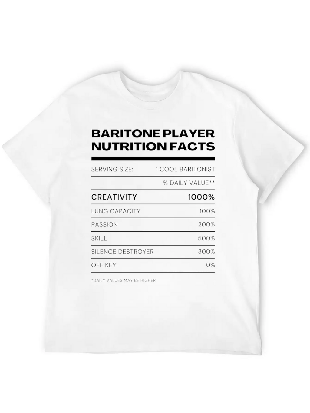 Baritone Player Nutrition Facts Stylish Everyday T-Shirt – Unisex Basic Cotton Tee