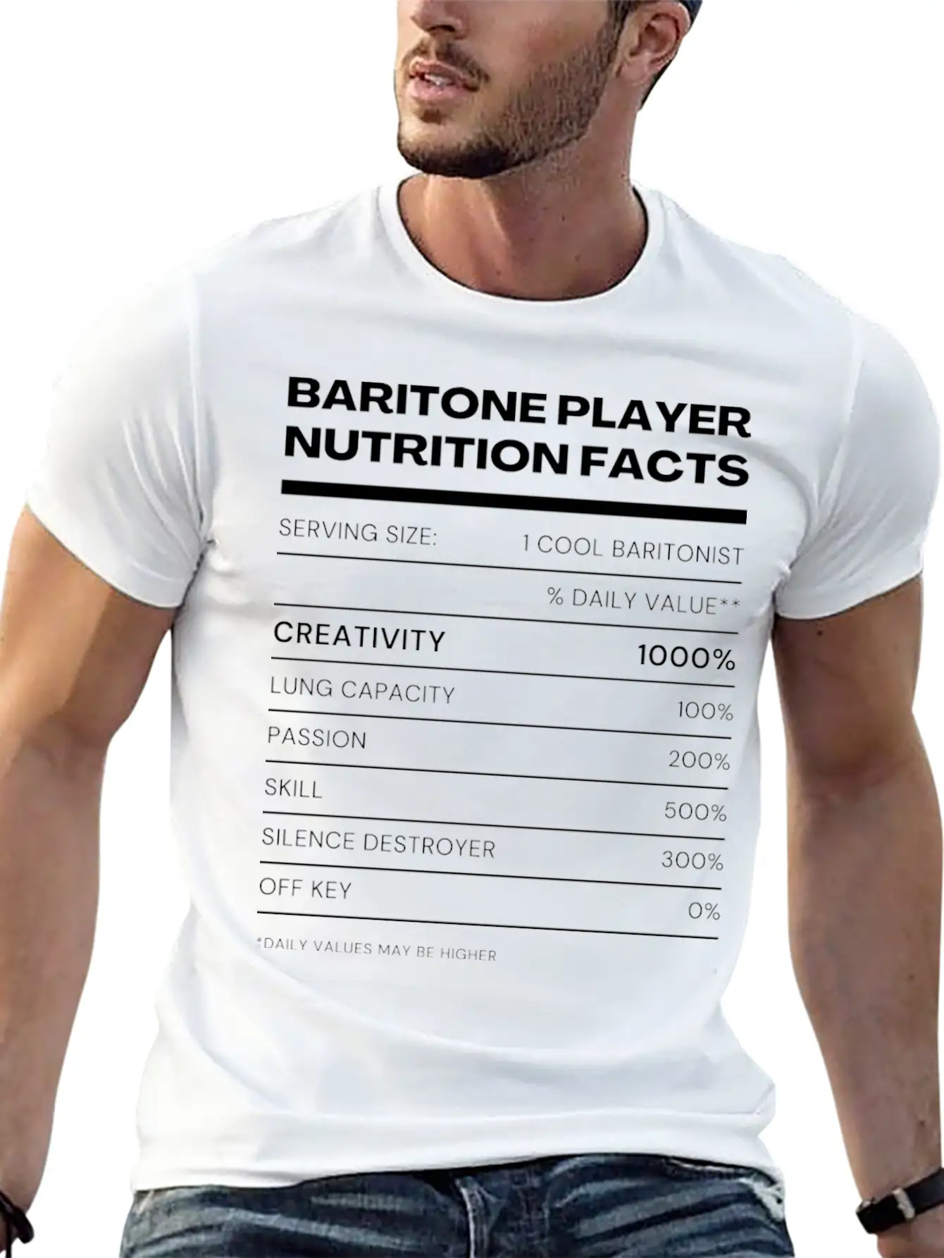 Baritone Player Nutrition Facts Stylish Everyday T-Shirt – Unisex Basic Cotton Tee