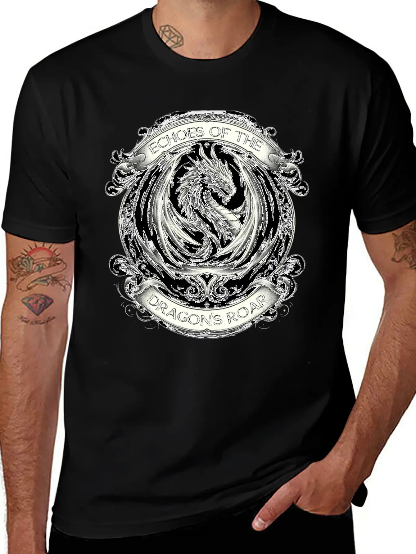 Baroque Dragon's Mighty Roar Breathable Soft Cotton T-Shirt – Timeless Casual Look