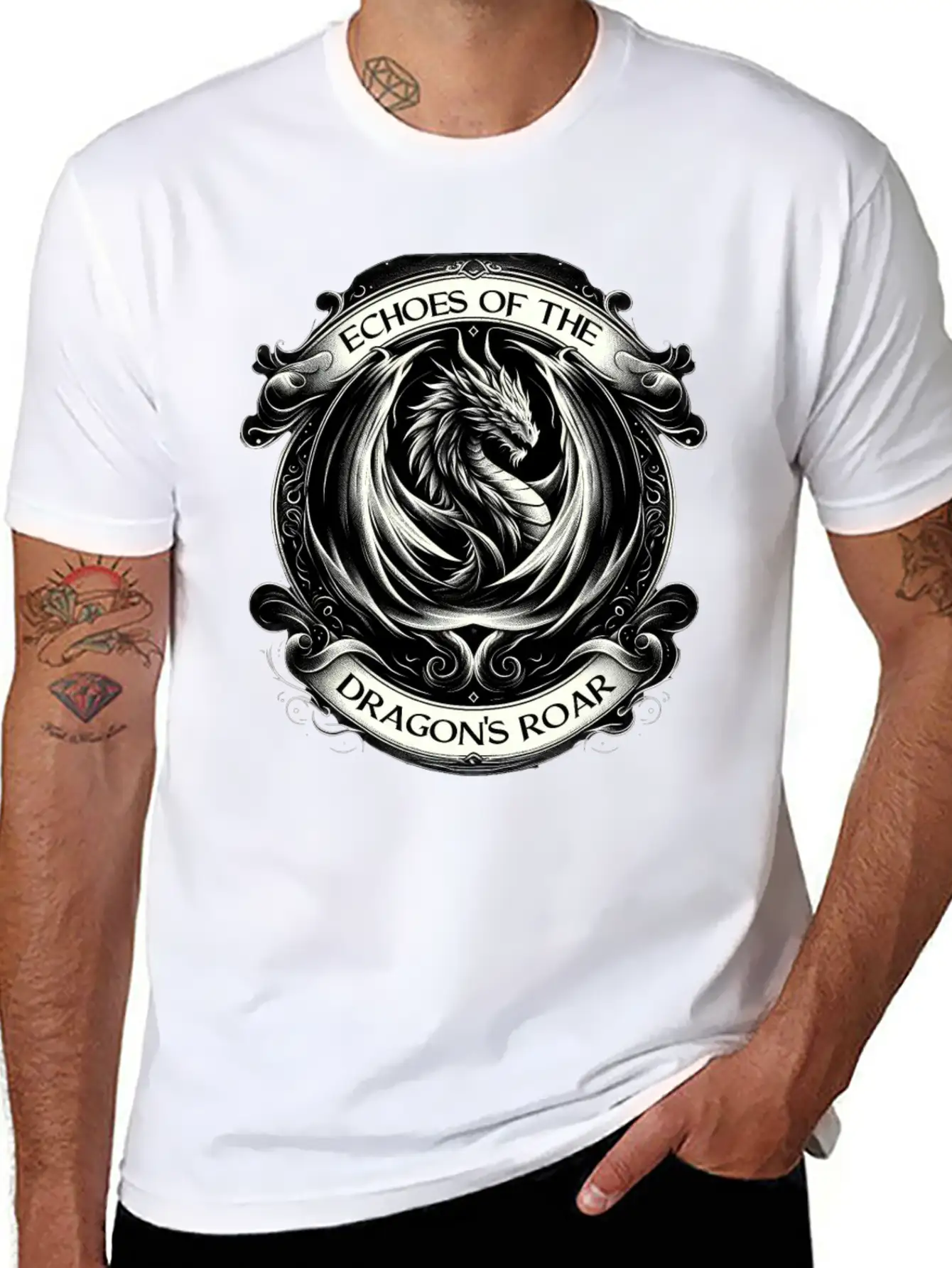 Baroque Dragon's Mighty Roar Breathable Soft Cotton T-Shirt – Timeless Casual Look
