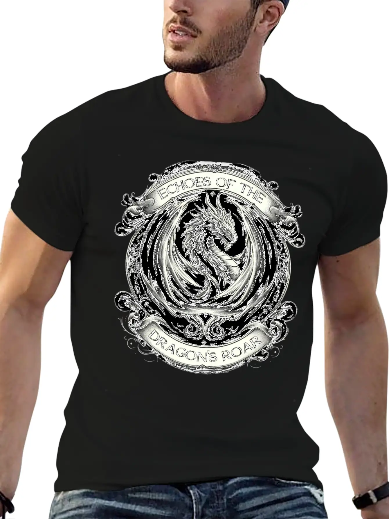 Baroque Dragon's Mighty Roar Breathable Soft Cotton T-Shirt – Timeless Casual Look