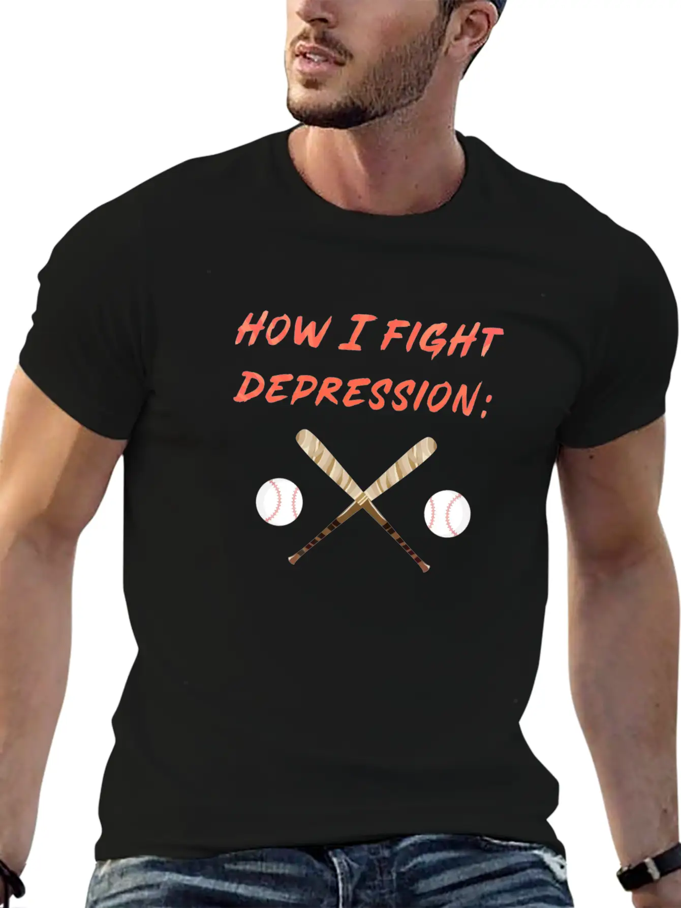 Baseball How I Fight Depression Homerun Hit Breathable Soft Cotton T-Shirt – Timeless Casual Look