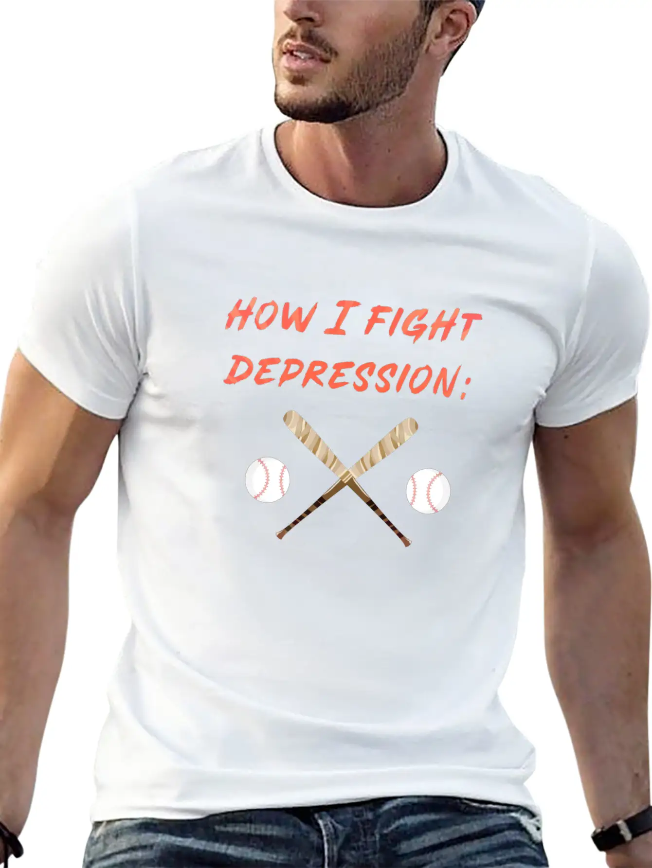 Baseball How I Fight Depression Homerun Hit Breathable Soft Cotton T-Shirt – Timeless Casual Look