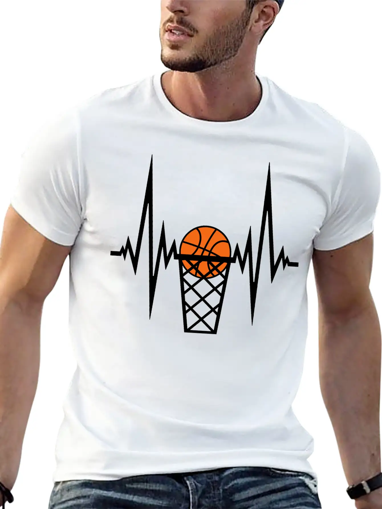 Basketball Pulse Frequency Heartbeat Hit Goal In N Unisex Short Sleeve Soft Cotton T-Shirt – Casual Everyday Wear