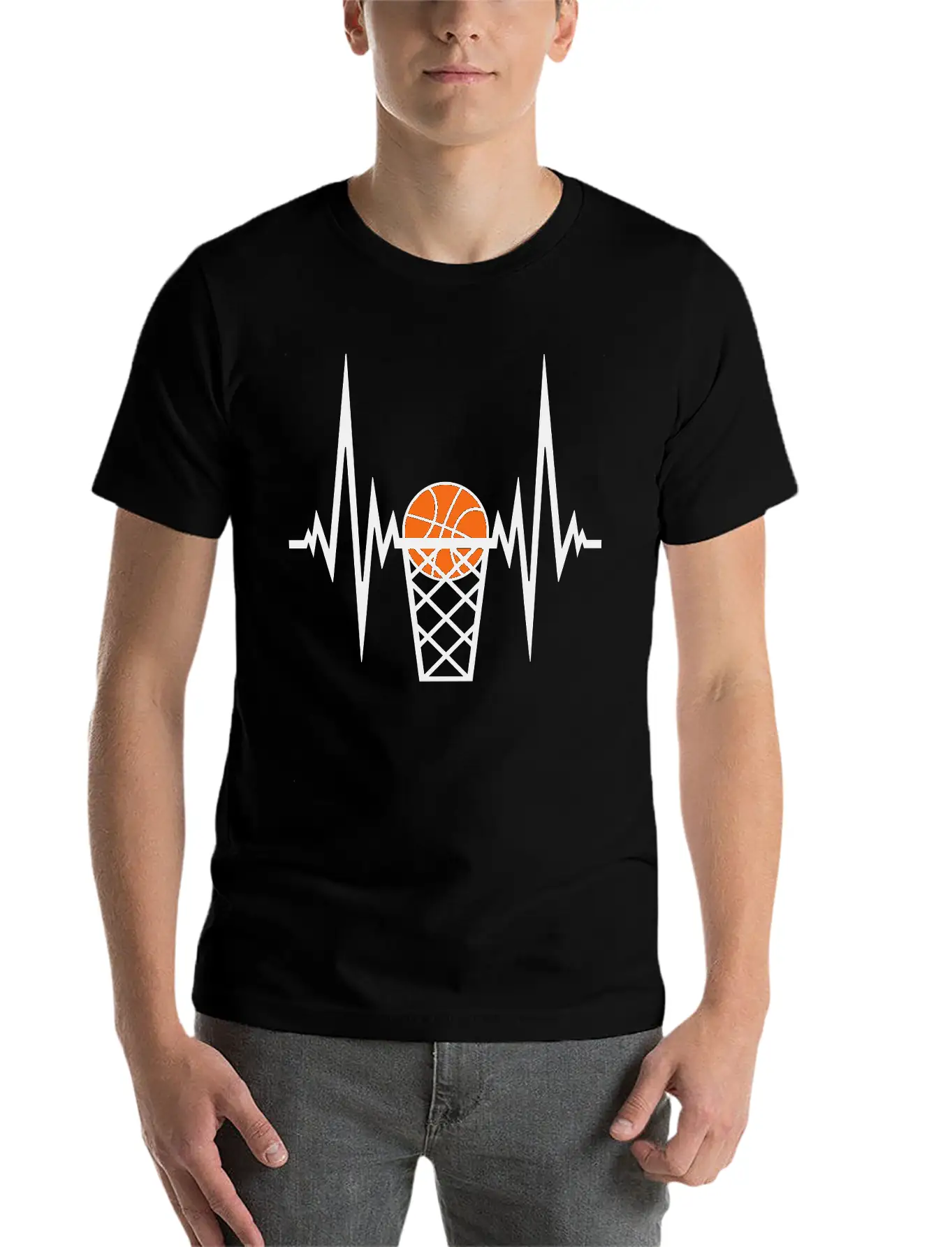 Basketball Pulse Frequency Heartbeat Hit Goal In N Unisex Short Sleeve Soft Cotton T-Shirt – Casual Everyday Wear