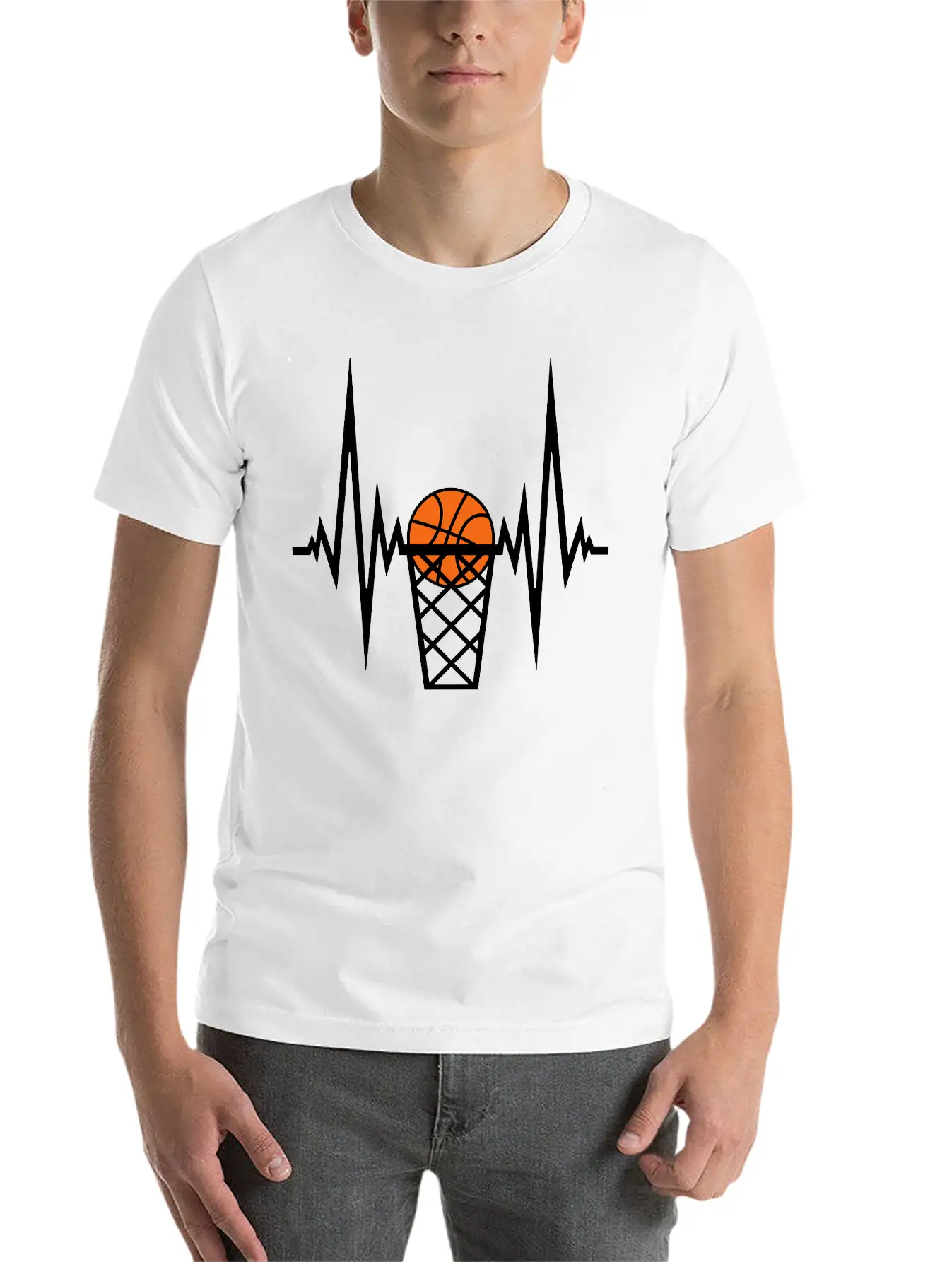 Basketball Pulse Frequency Heartbeat Hit Goal In N Unisex Short Sleeve Soft Cotton T-Shirt – Casual Everyday Wear