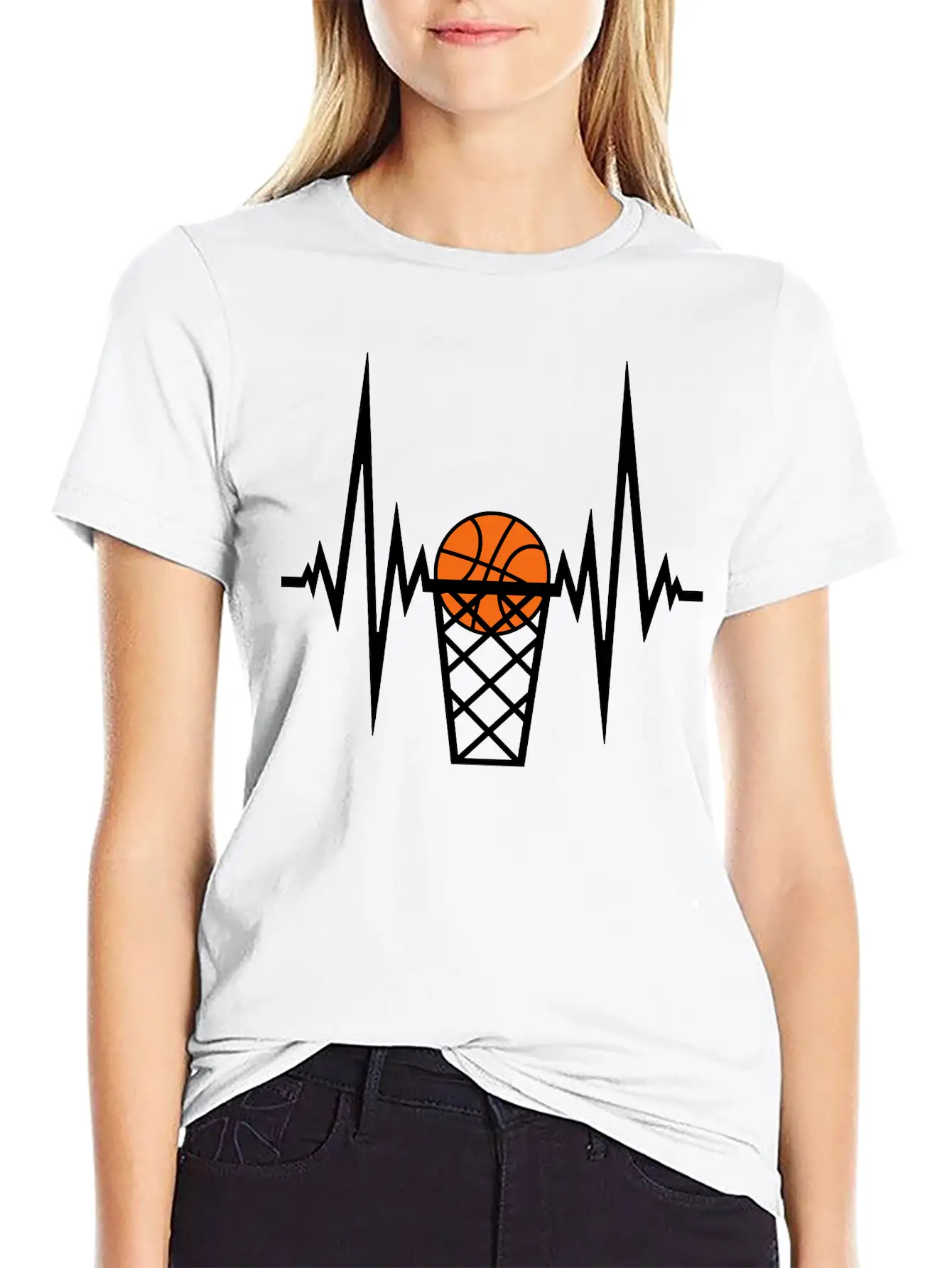 Basketball Pulse Frequency Heartbeat Hit Goal In N Unisex Short Sleeve Soft Cotton T-Shirt – Casual Everyday Wear