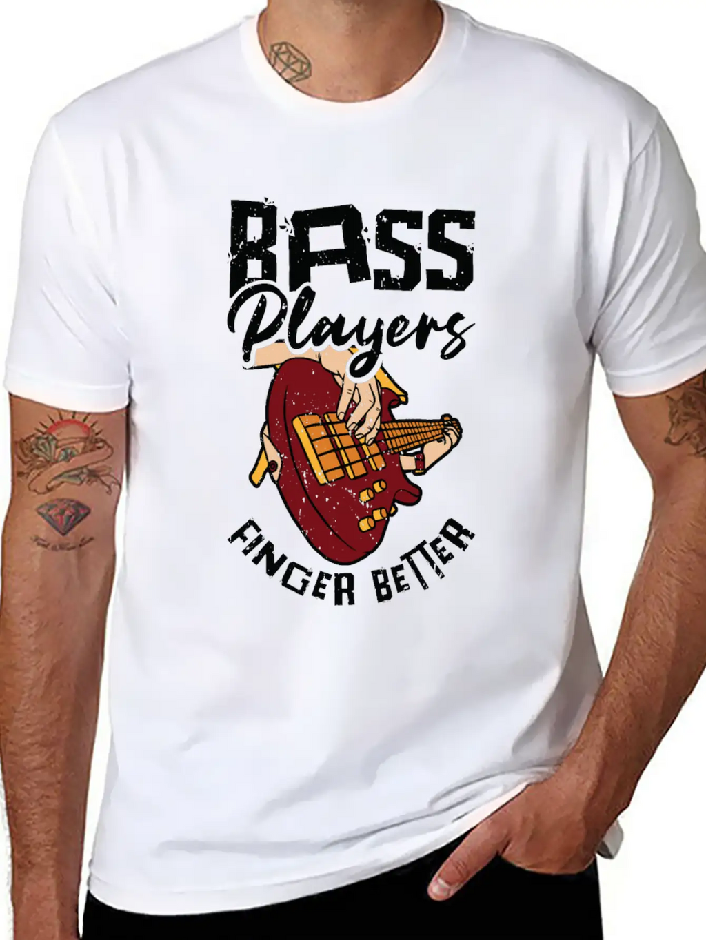 Bass Player Finger Bass Guitar Musician Unisex Short Sleeve Soft Cotton T-Shirt – Casual Everyday Wear