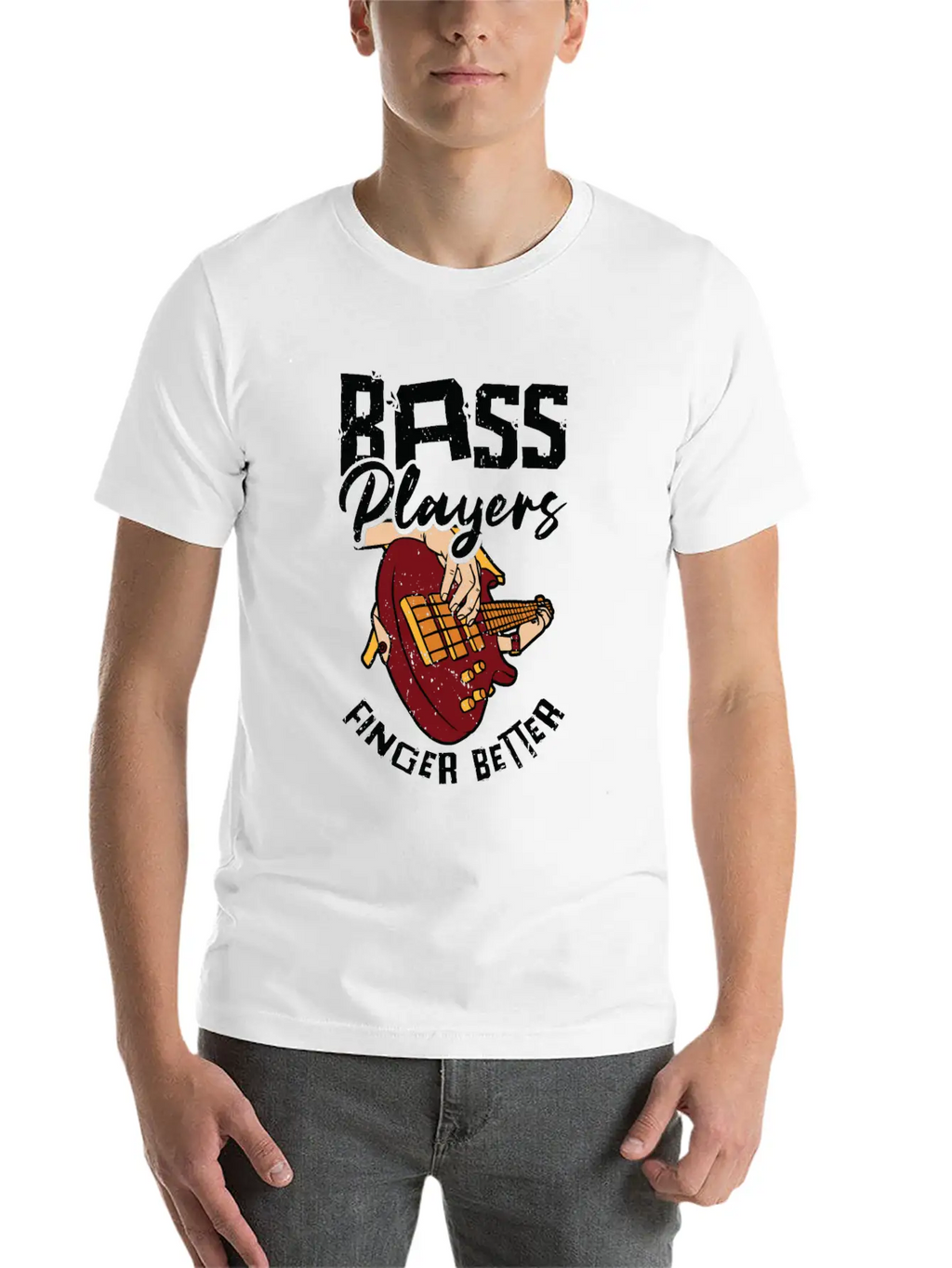 Bass Player Finger Bass Guitar Musician Unisex Short Sleeve Soft Cotton T-Shirt – Casual Everyday Wear