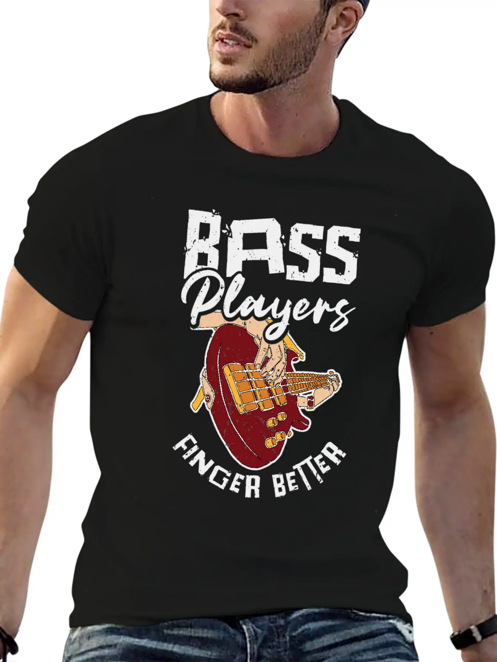 Bass Player Finger Bass Guitar Musician Unisex Short Sleeve Soft Cotton T-Shirt – Casual Everyday Wear