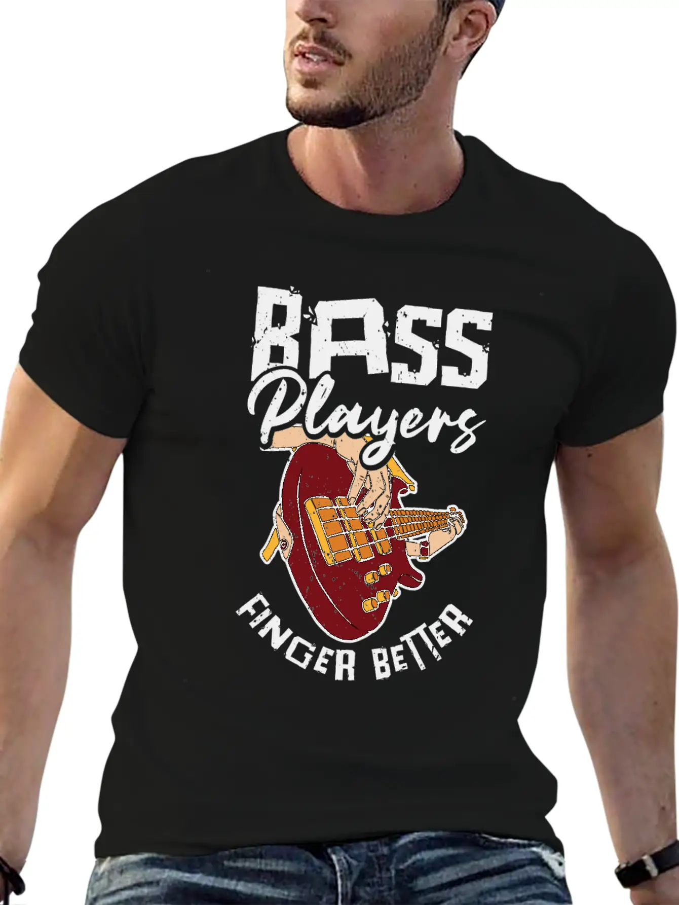 Bass Player Finger Bass Guitar Musician Unisex Short Sleeve Soft Cotton T-Shirt – Casual Everyday Wear