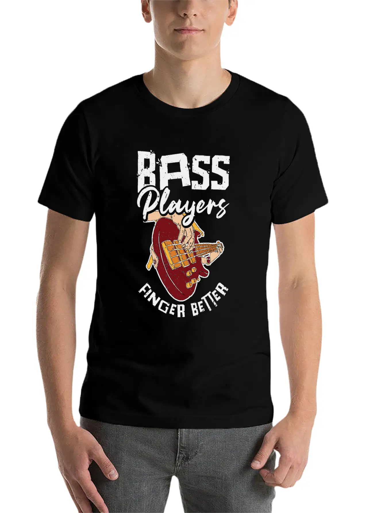 Bass Player Finger Bass Guitar Musician Unisex Short Sleeve Soft Cotton T-Shirt – Casual Everyday Wear