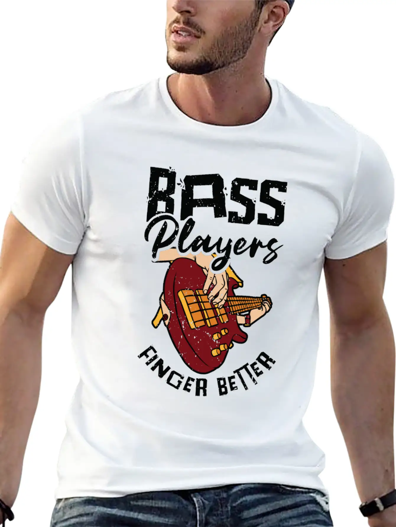 Bass Player Finger Bass Guitar Musician Unisex Short Sleeve Soft Cotton T-Shirt – Casual Everyday Wear