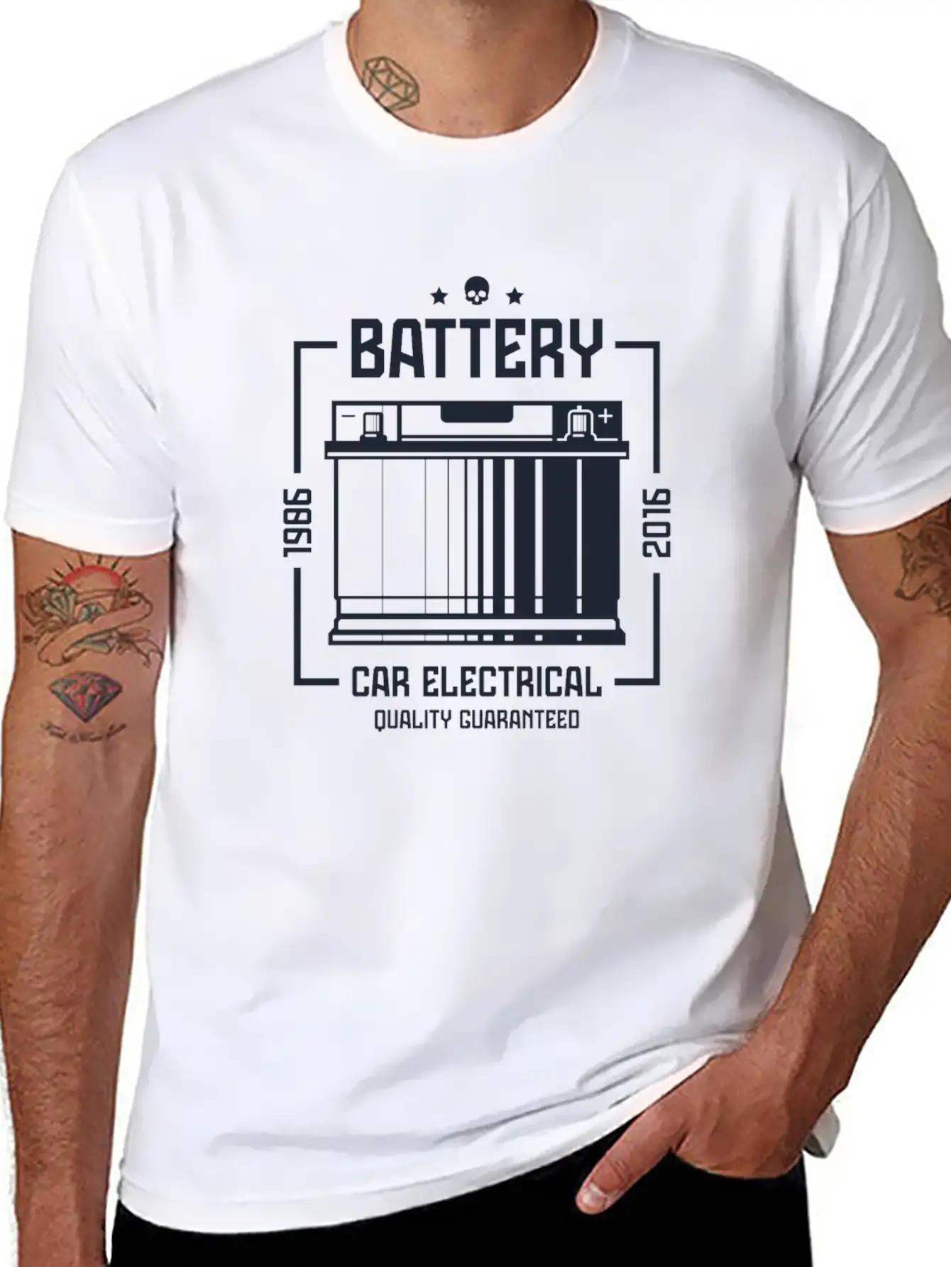 Battery Car Electronical Casual Graphic T-Shirt – Simple And Comfortable Daily Wear