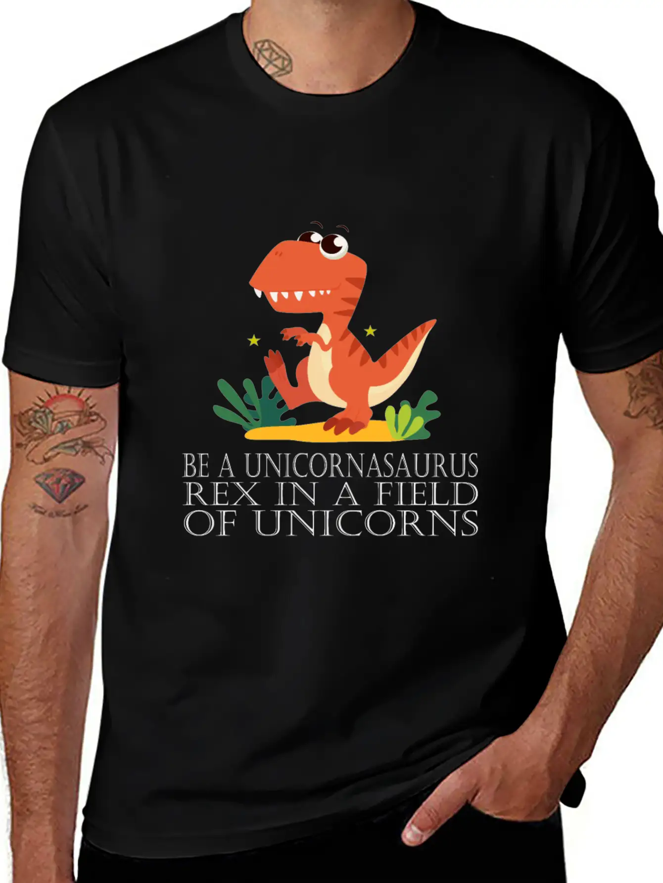 Be A Unicornasaurus Rex In A Field Of Unicorns Casual Graphic T-Shirt – Simple And Comfortable Daily Wear