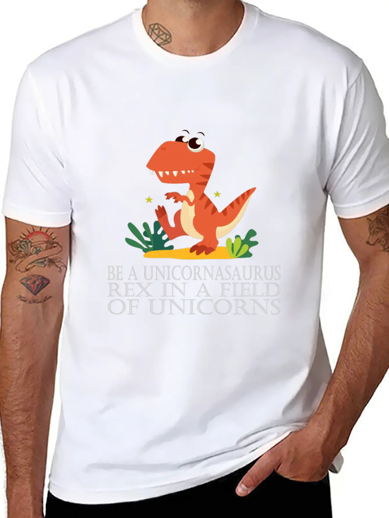 Be A Unicornasaurus Rex In A Field Of Unicorns Casual Graphic T-Shirt – Simple And Comfortable Daily Wear