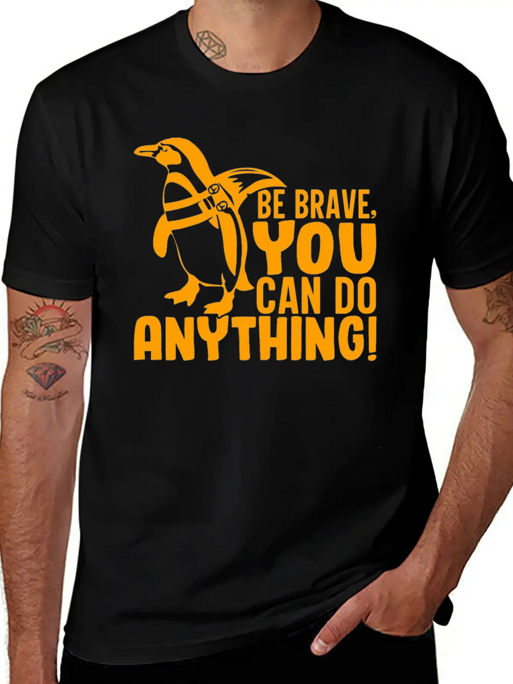 Be Brave You Can Do Anything, Penguin Motivations Unisex Short Sleeve Soft Cotton T-Shirt – Casual Everyday Wear
