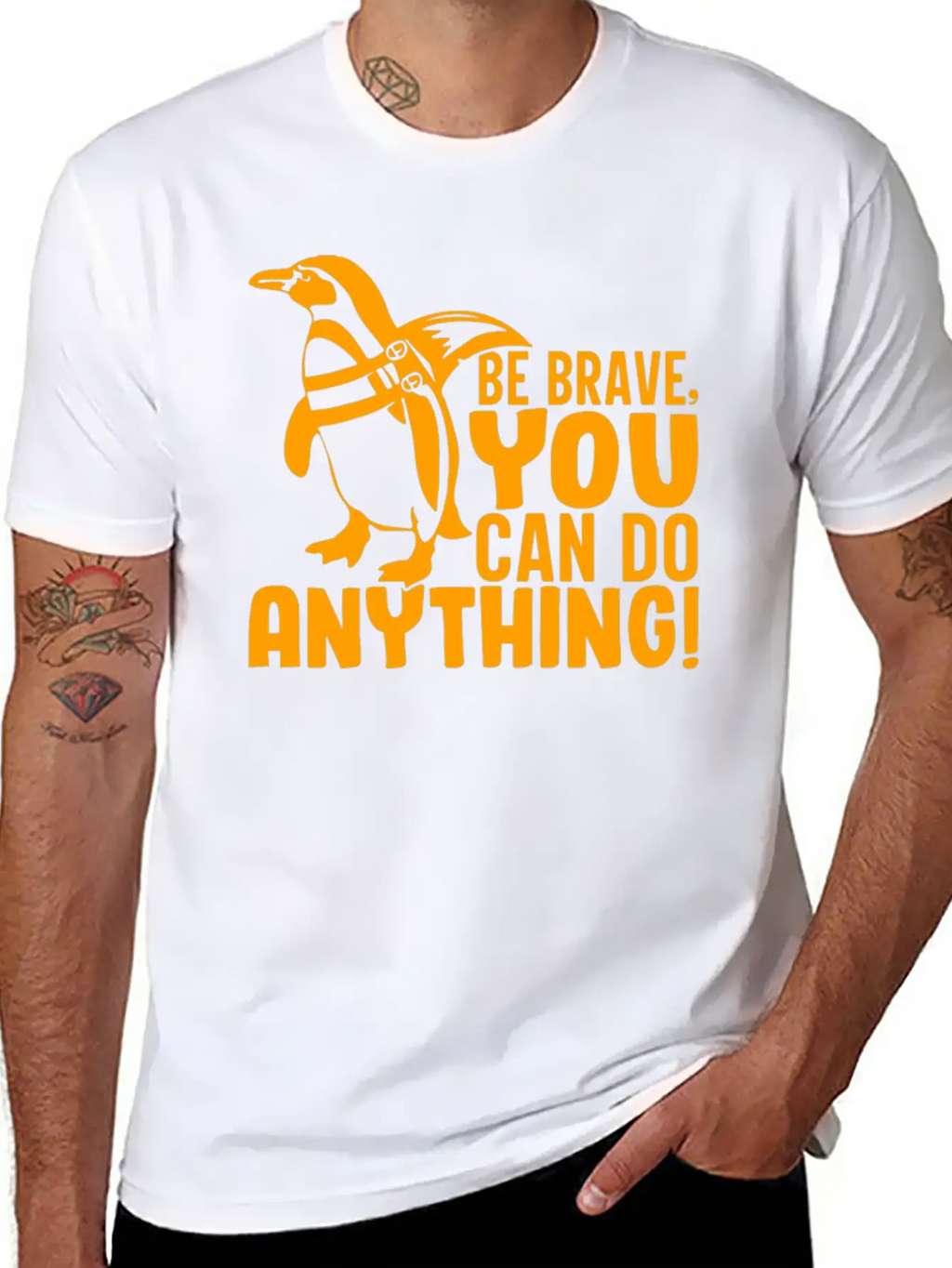 Be Brave You Can Do Anything, Penguin Motivations Unisex Short Sleeve Soft Cotton T-Shirt – Casual Everyday Wear