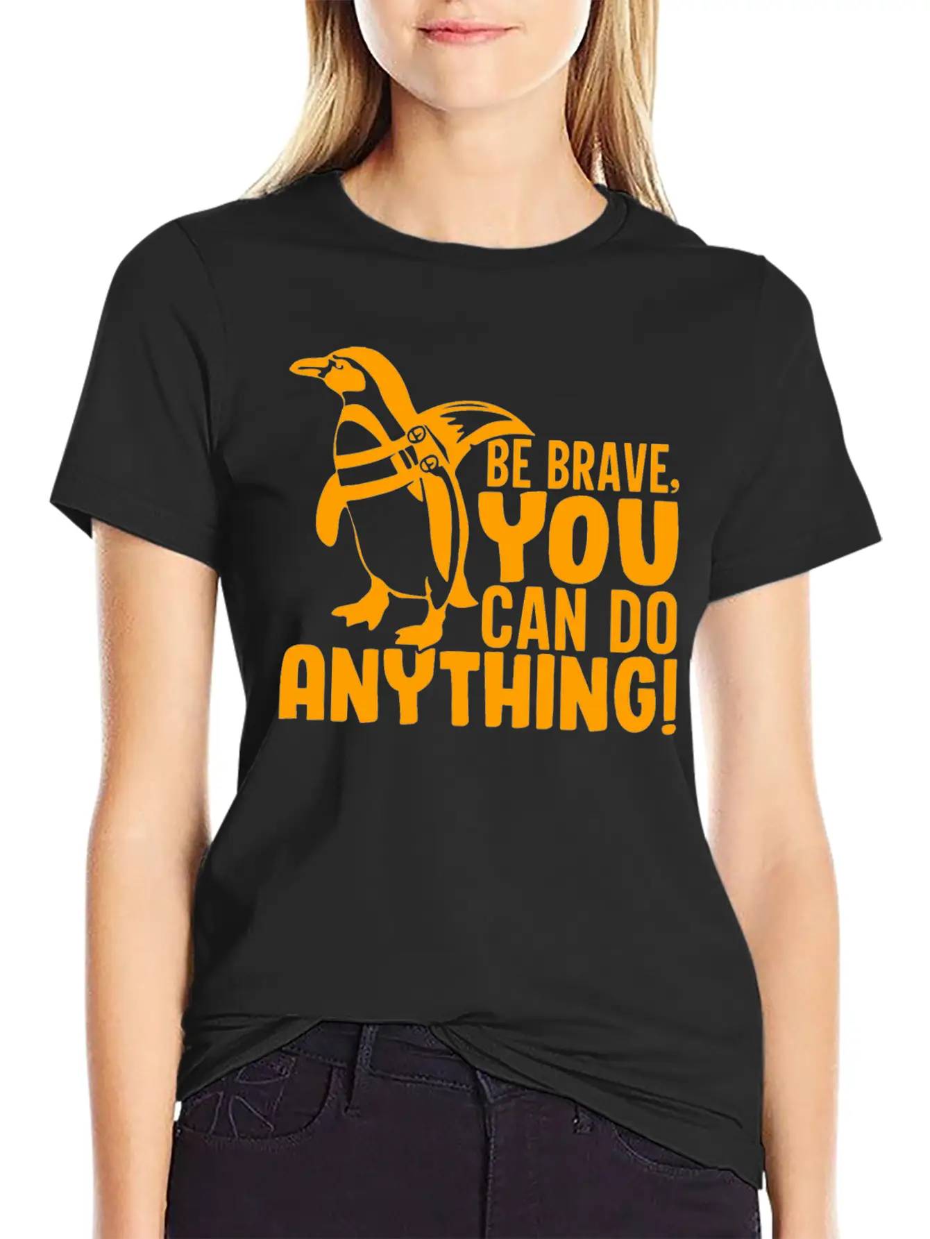 Be Brave You Can Do Anything, Penguin Motivations Unisex Short Sleeve Soft Cotton T-Shirt – Casual Everyday Wear