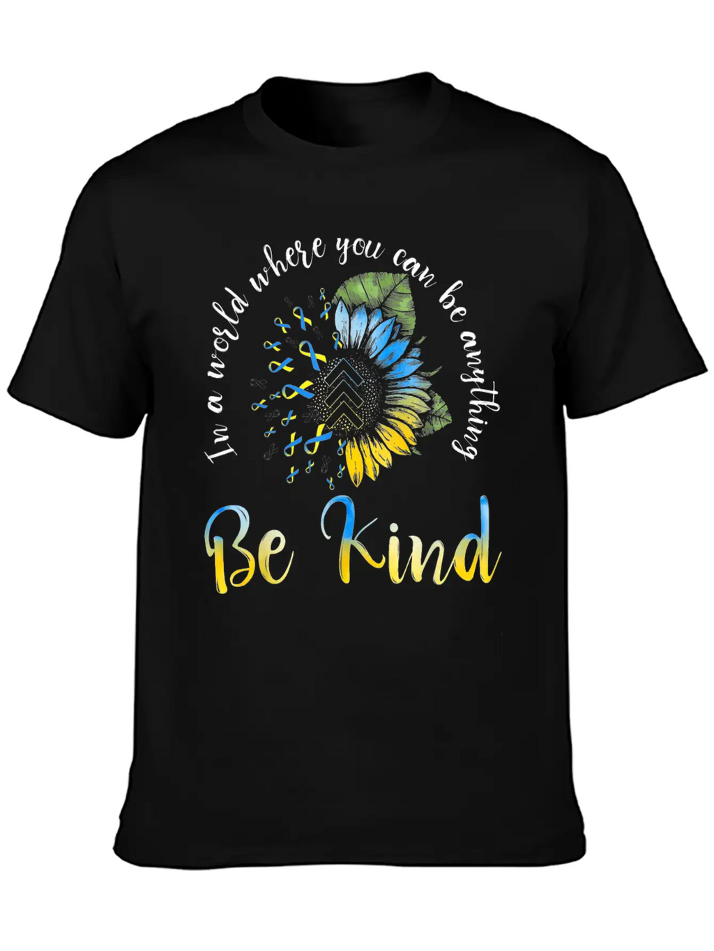 Be Kind Blue Yellow Ribbon Sunflower Down Syndrome Unisex Casual T-Shirt – Clean Design For Daily Comfort