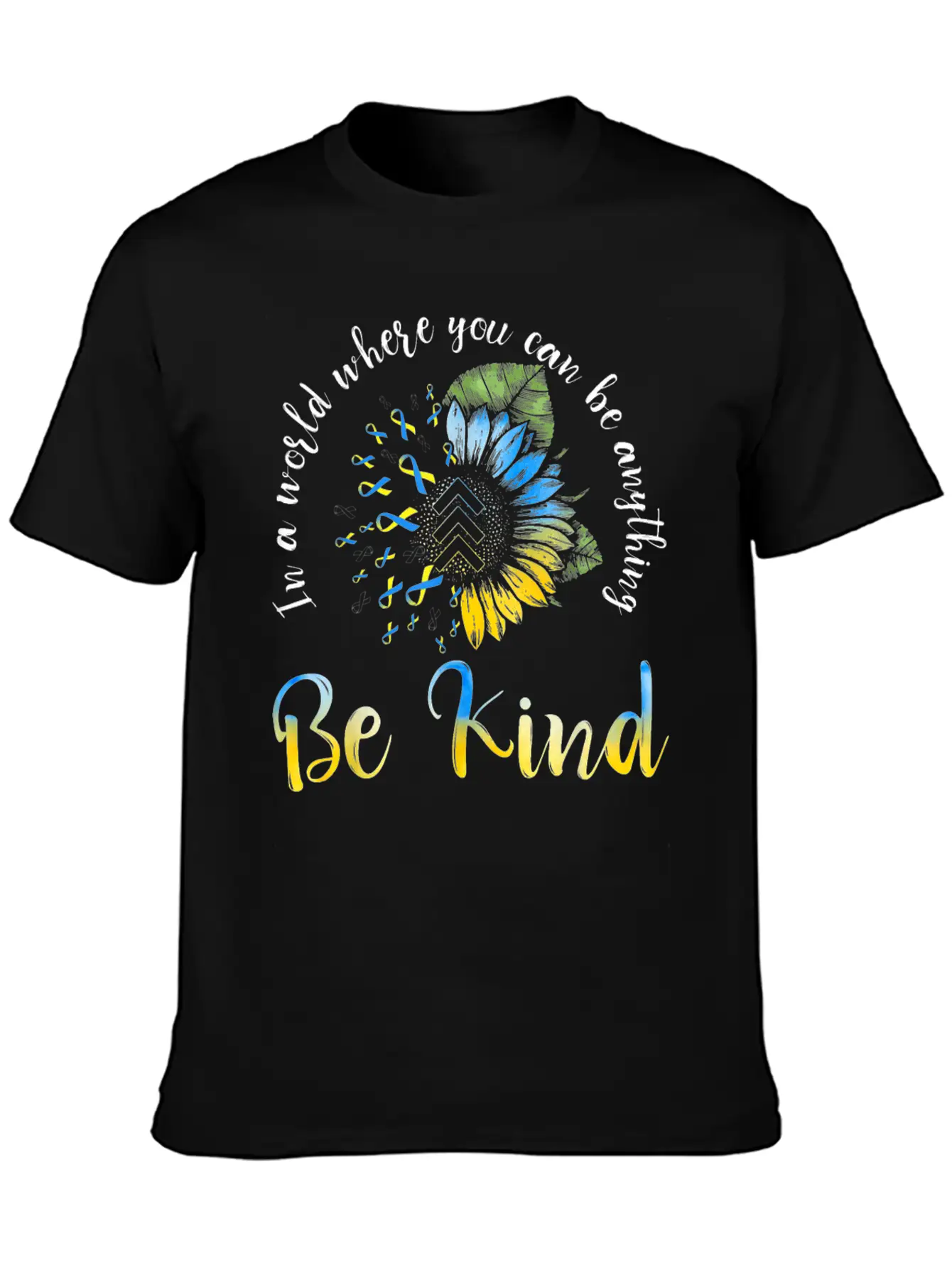 Be Kind Blue Yellow Ribbon Sunflower Down Syndrome Unisex Casual T-Shirt – Clean Design For Daily Comfort