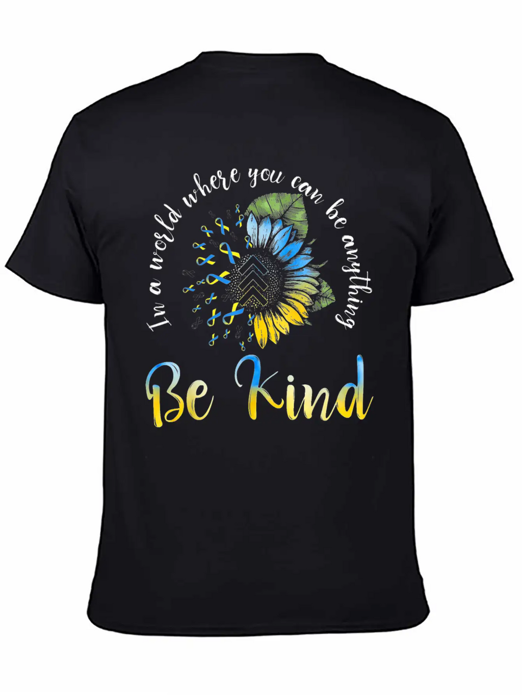 Be Kind Blue Yellow Ribbon Sunflower Down Syndrome Unisex Casual T-Shirt – Clean Design For Daily Comfort