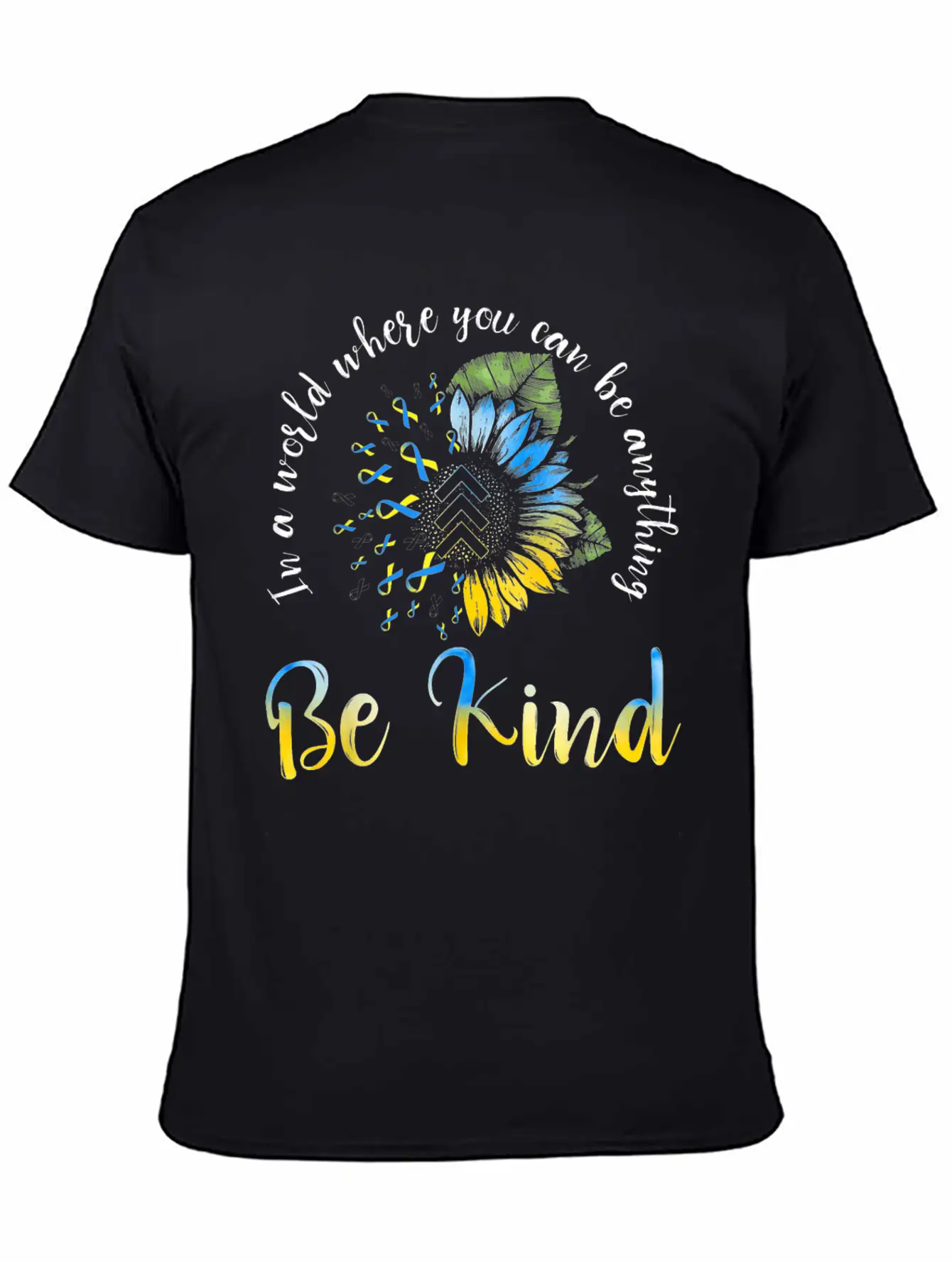 Be Kind Blue Yellow Ribbon Sunflower Down Syndrome Unisex Casual T-Shirt – Clean Design For Daily Comfort