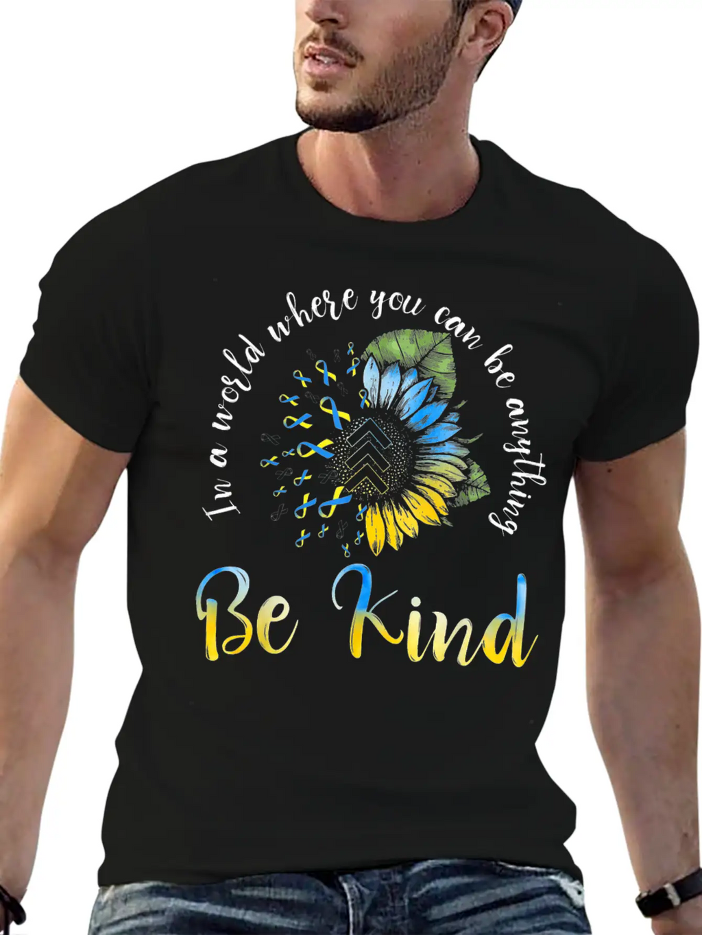 Be Kind Blue Yellow Ribbon Sunflower Down Syndrome Unisex Casual T-Shirt – Clean Design For Daily Comfort