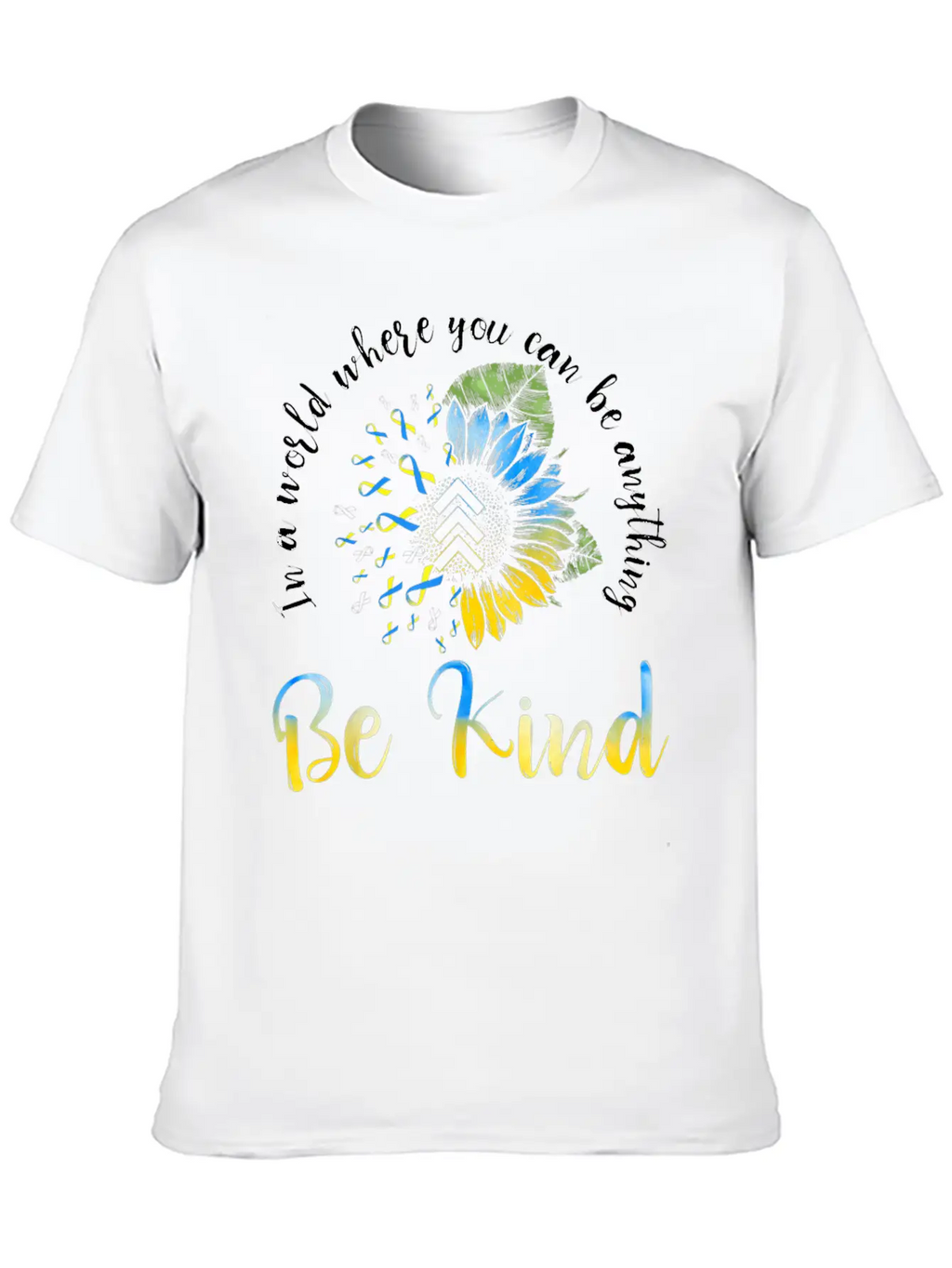 Be Kind Blue Yellow Ribbon Sunflower Down Syndrome Unisex Casual T-Shirt – Clean Design For Daily Comfort