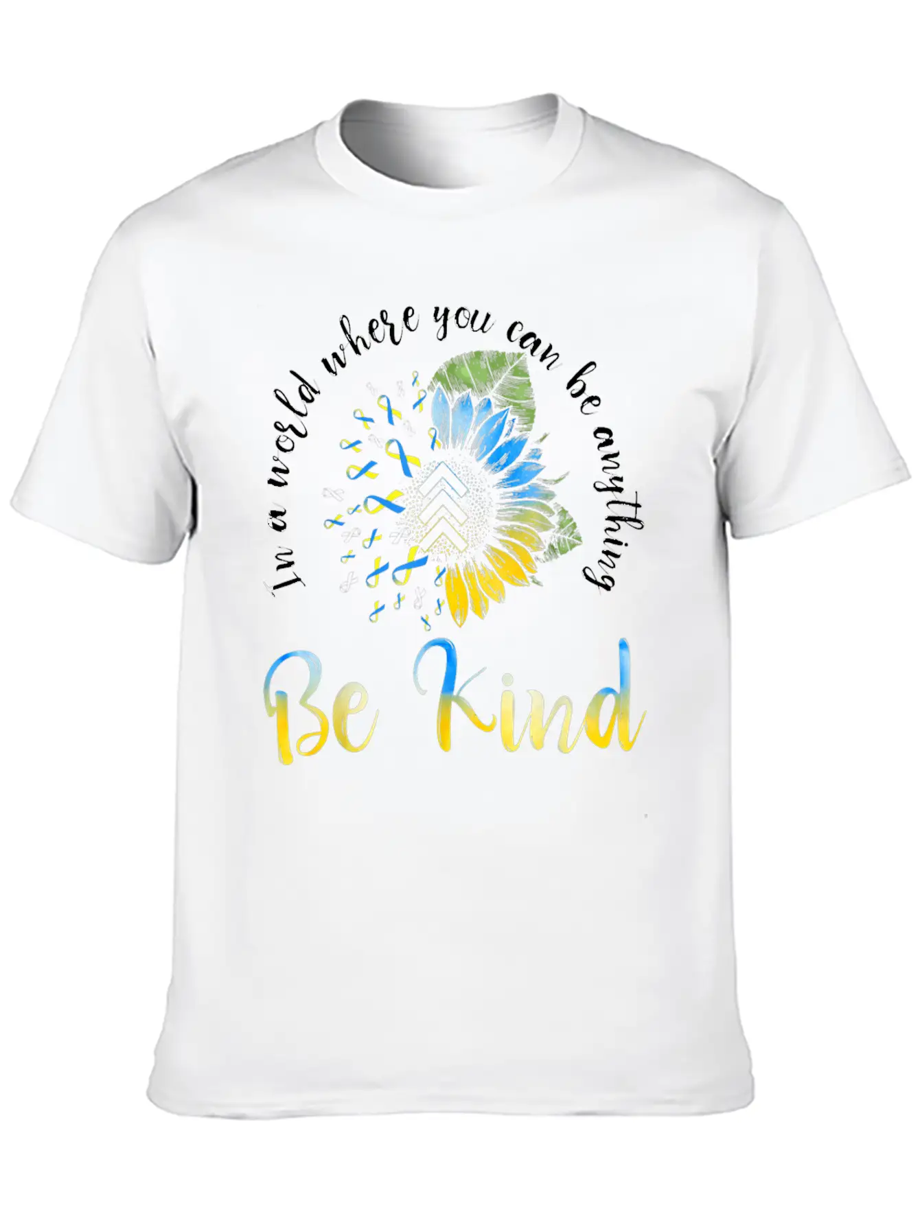 Be Kind Blue Yellow Ribbon Sunflower Down Syndrome Unisex Casual T-Shirt – Clean Design For Daily Comfort