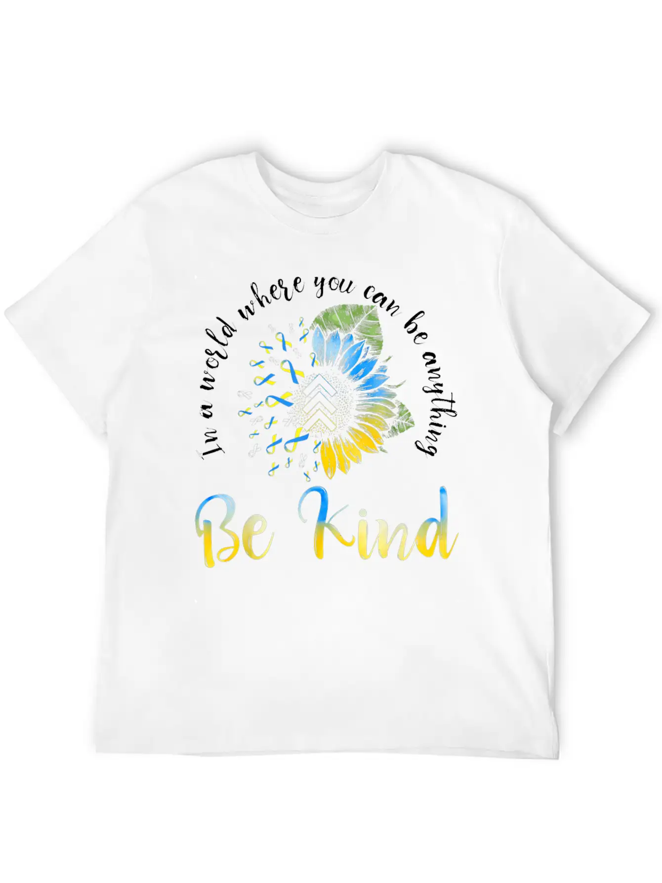 Be Kind Blue Yellow Ribbon Sunflower Down Syndrome Unisex Casual T-Shirt – Clean Design For Daily Comfort