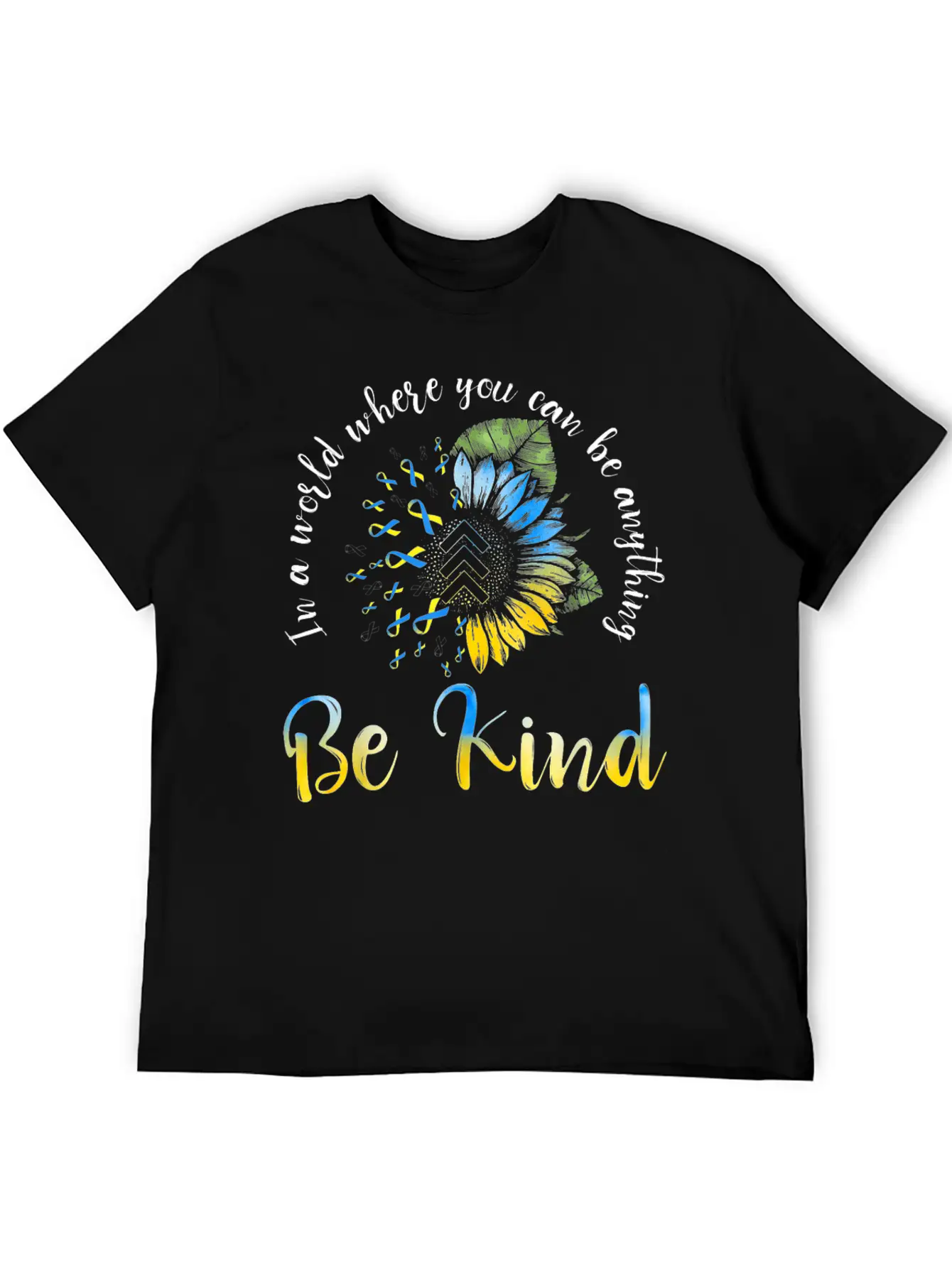 Be Kind Blue Yellow Ribbon Sunflower Down Syndrome Unisex Casual T-Shirt – Clean Design For Daily Comfort