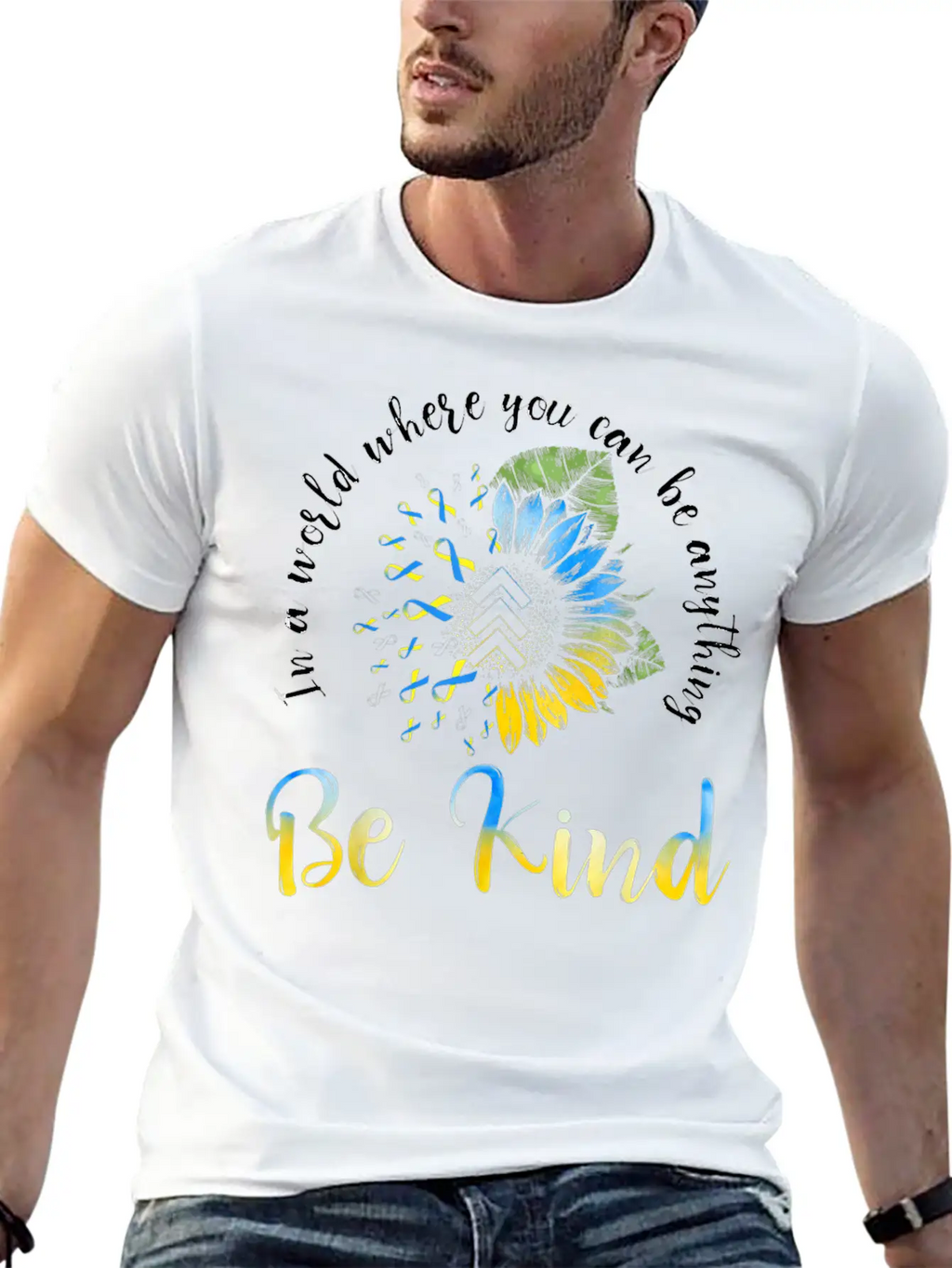 Be Kind Blue Yellow Ribbon Sunflower Down Syndrome Unisex Casual T-Shirt – Clean Design For Daily Comfort