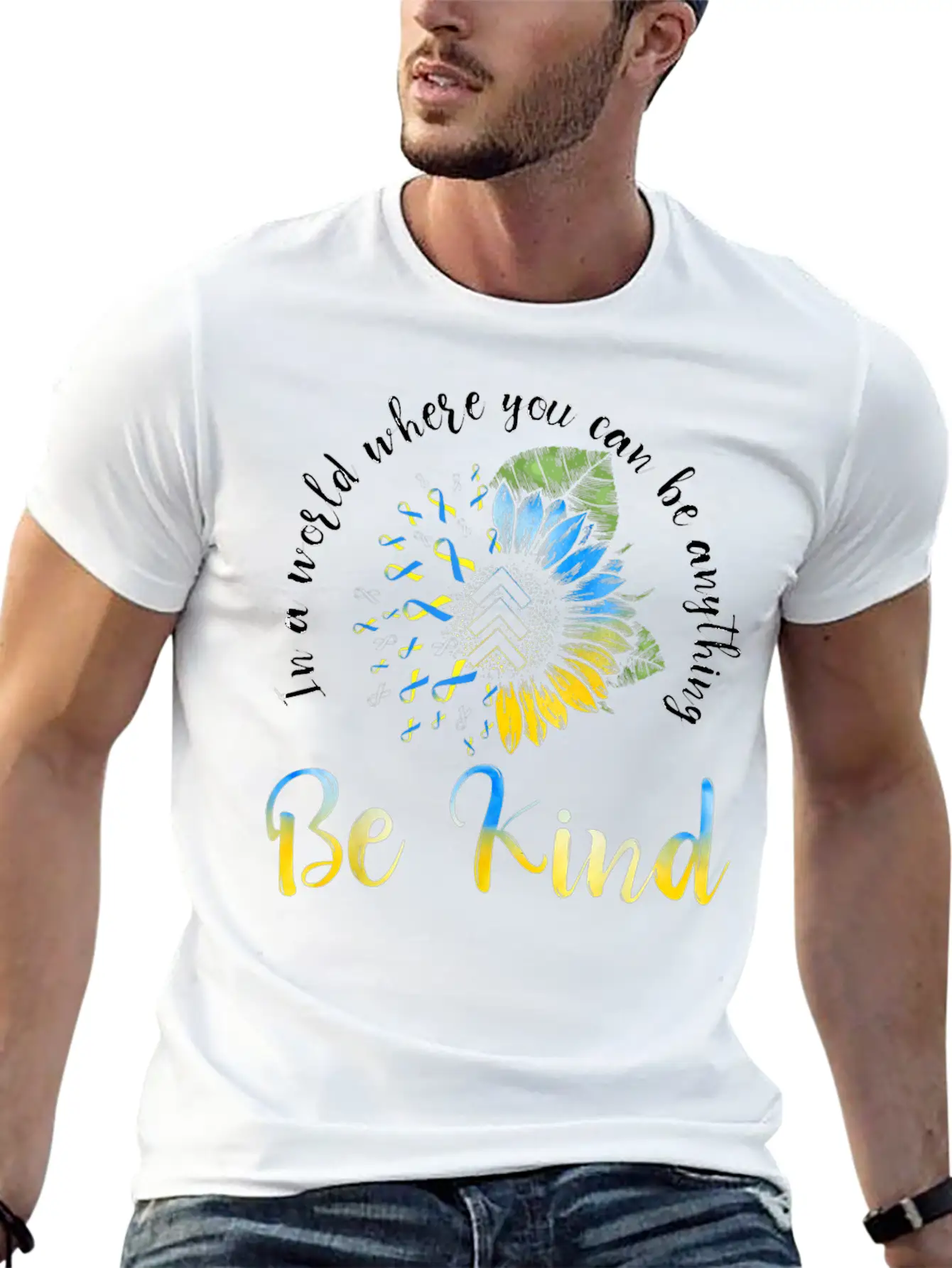 Be Kind Blue Yellow Ribbon Sunflower Down Syndrome Unisex Casual T-Shirt – Clean Design For Daily Comfort