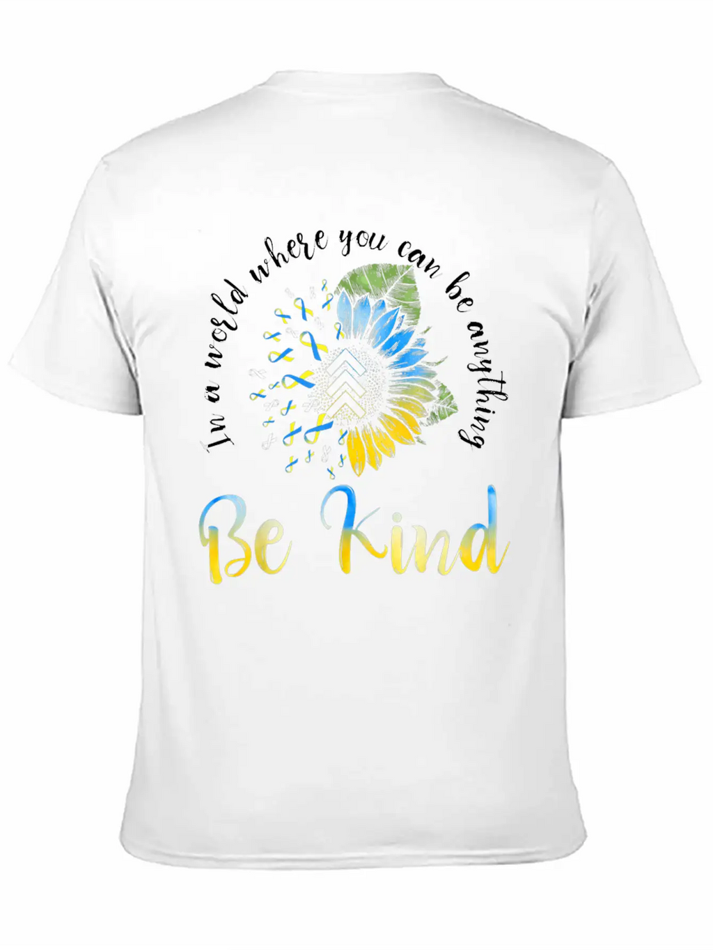 Be Kind Blue Yellow Ribbon Sunflower Down Syndrome Unisex Casual T-Shirt – Clean Design For Daily Comfort