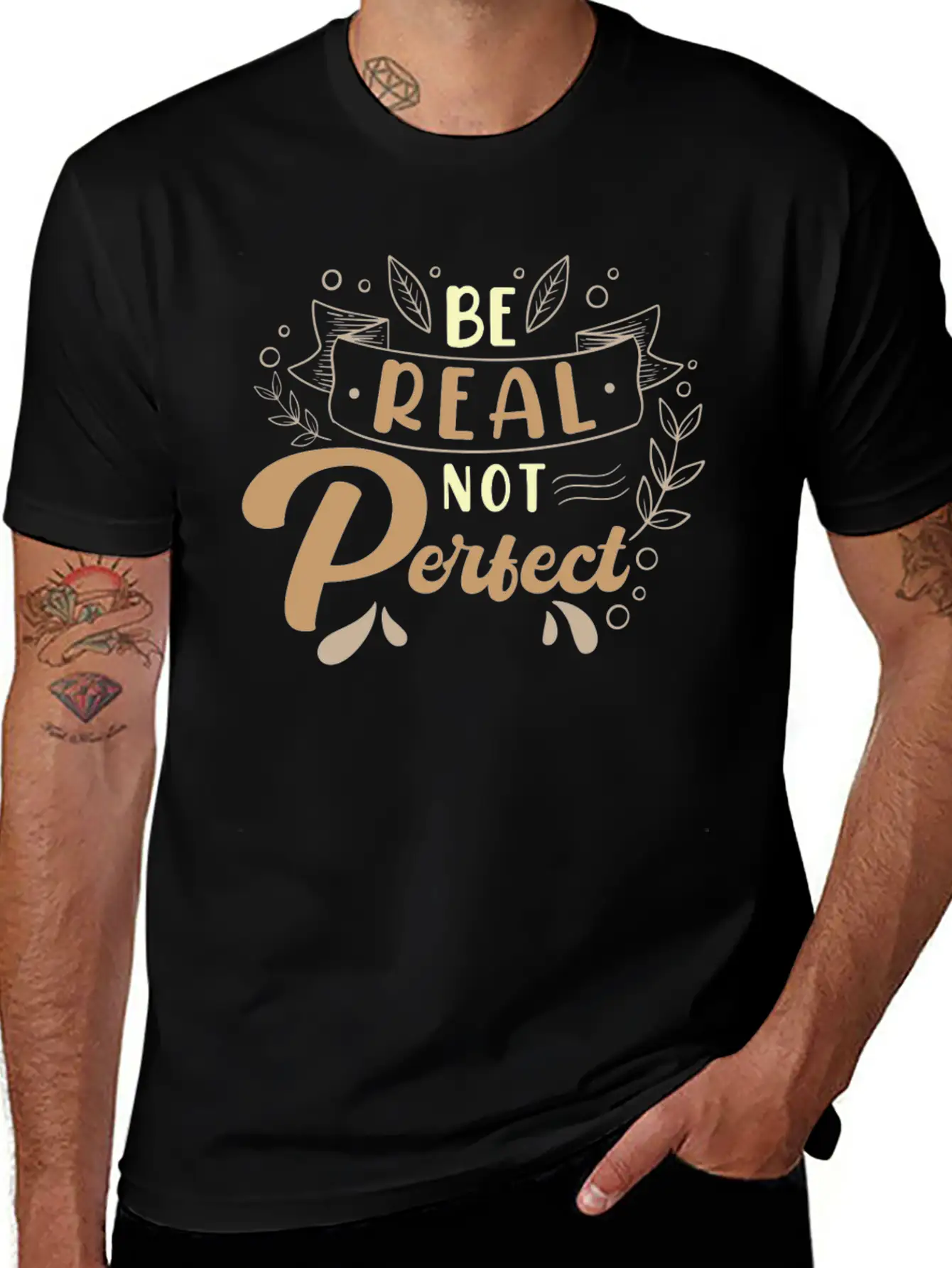 Be Real Not Perfect Motivational Phrase Casual Graphic T-Shirt – Simple And Comfortable Daily Wear