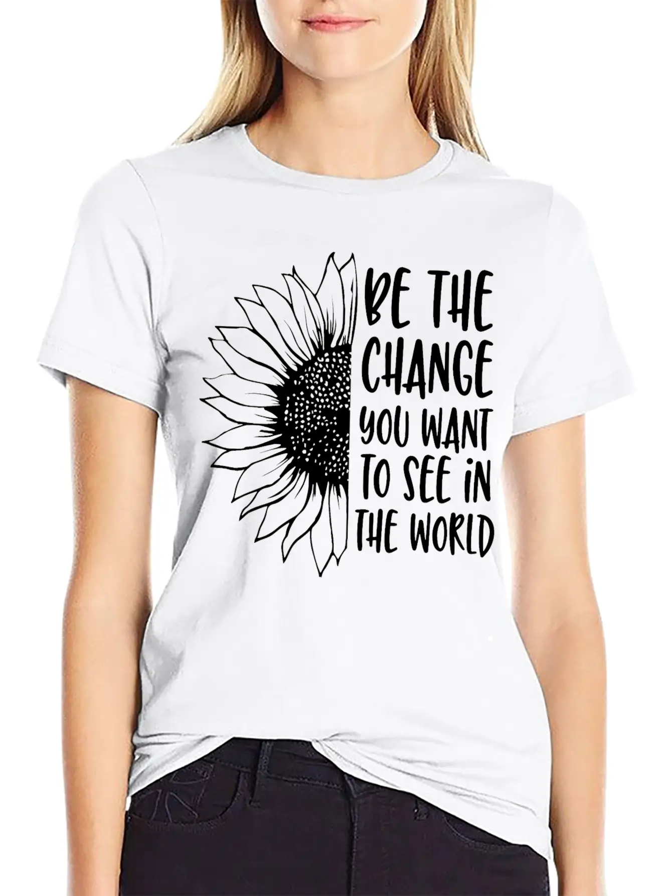 Be The Change | Sunflower Breathable Soft Cotton T-Shirt – Timeless Casual Look