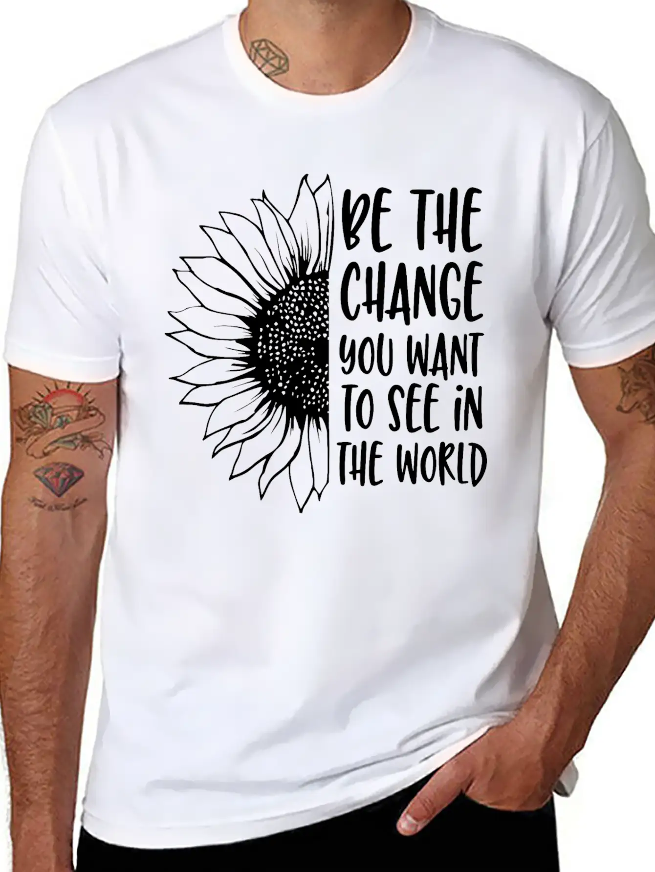 Be The Change | Sunflower Breathable Soft Cotton T-Shirt – Timeless Casual Look