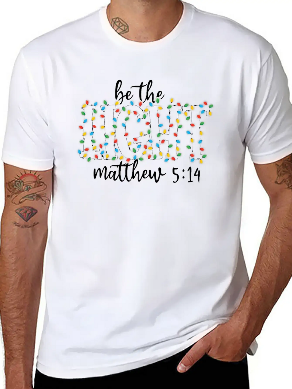 Be The Light Mathew Christmas Lights Teacher Stylish Everyday T-Shirt – Unisex Basic Cotton Tee
