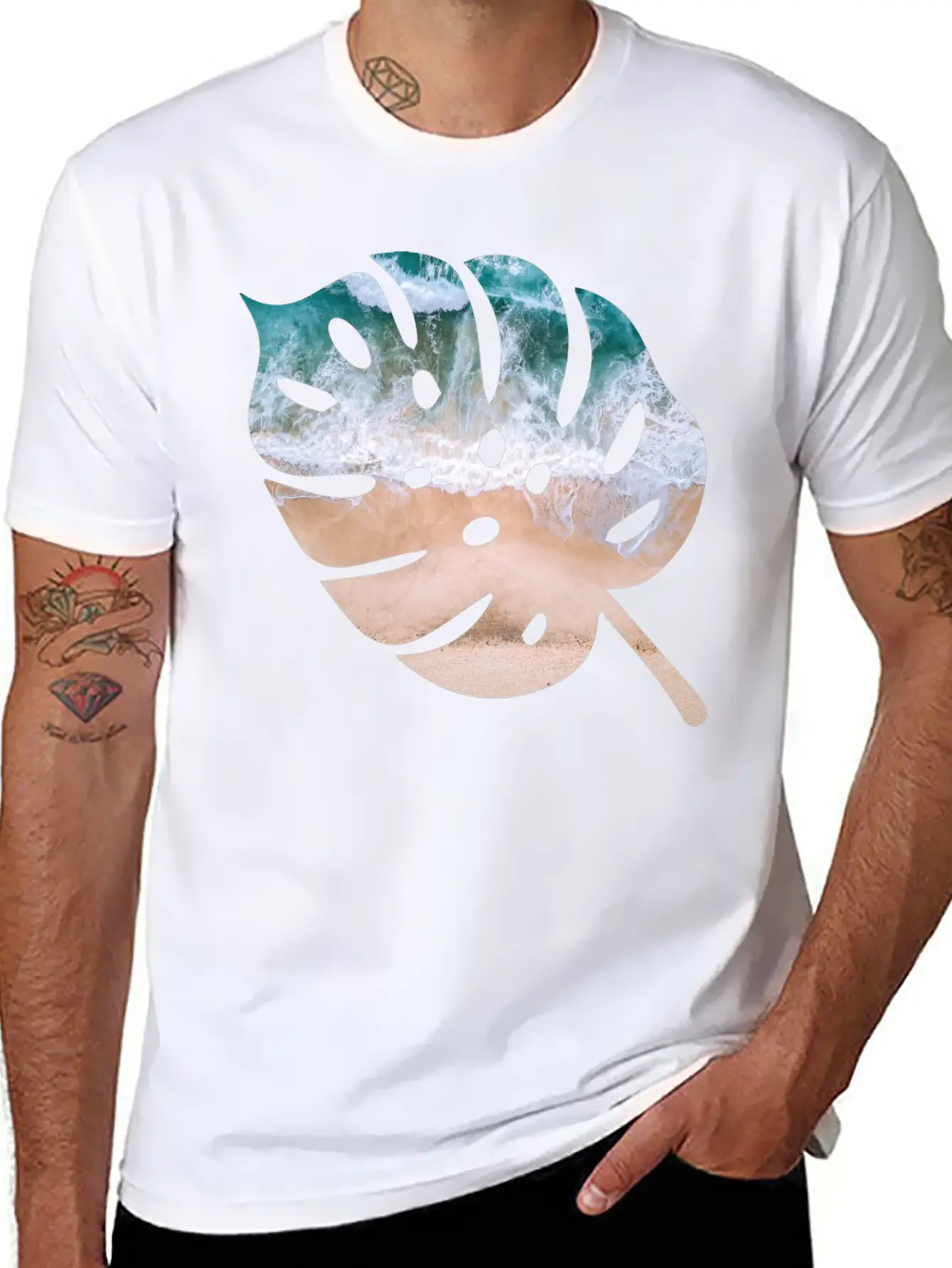 Beach Waves Sand - Palm Leaf Unisex Casual T-Shirt – Clean Design For Daily Comfort