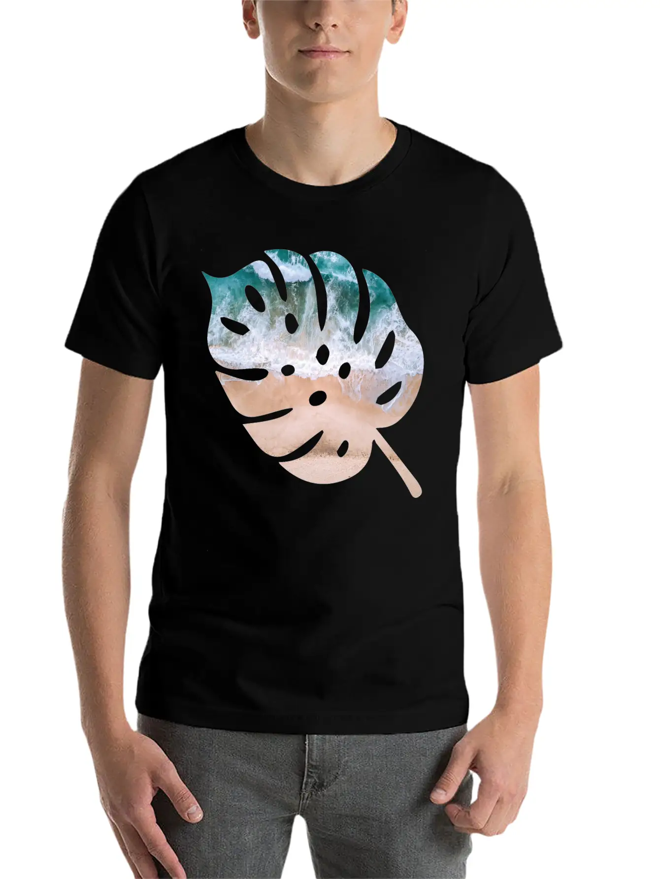 Beach Waves Sand - Palm Leaf Unisex Casual T-Shirt – Clean Design For Daily Comfort