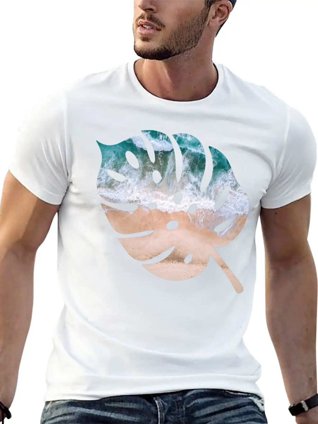 Beach Waves Sand - Palm Leaf Unisex Casual T-Shirt – Clean Design For Daily Comfort