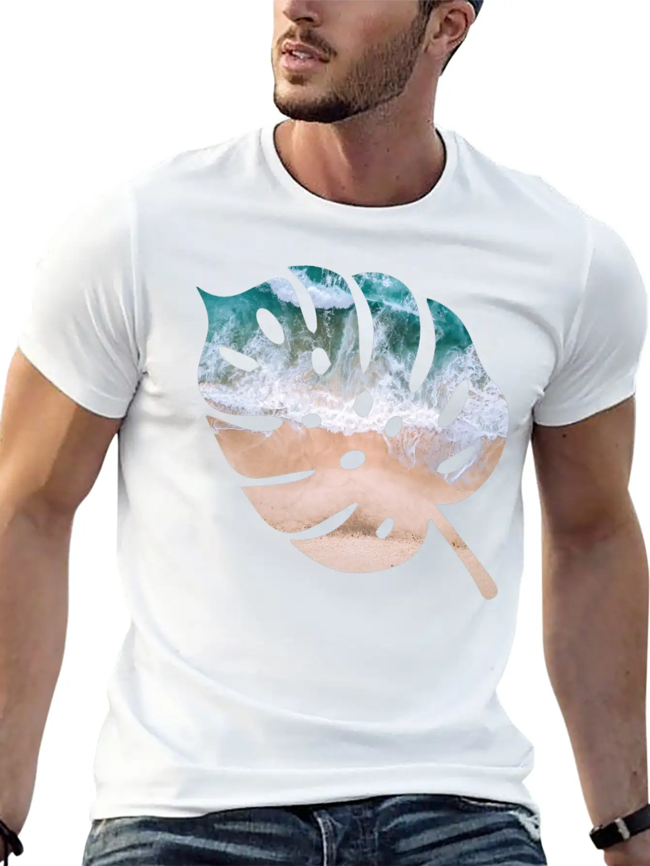 Beach Waves Sand - Palm Leaf Unisex Casual T-Shirt – Clean Design For Daily Comfort