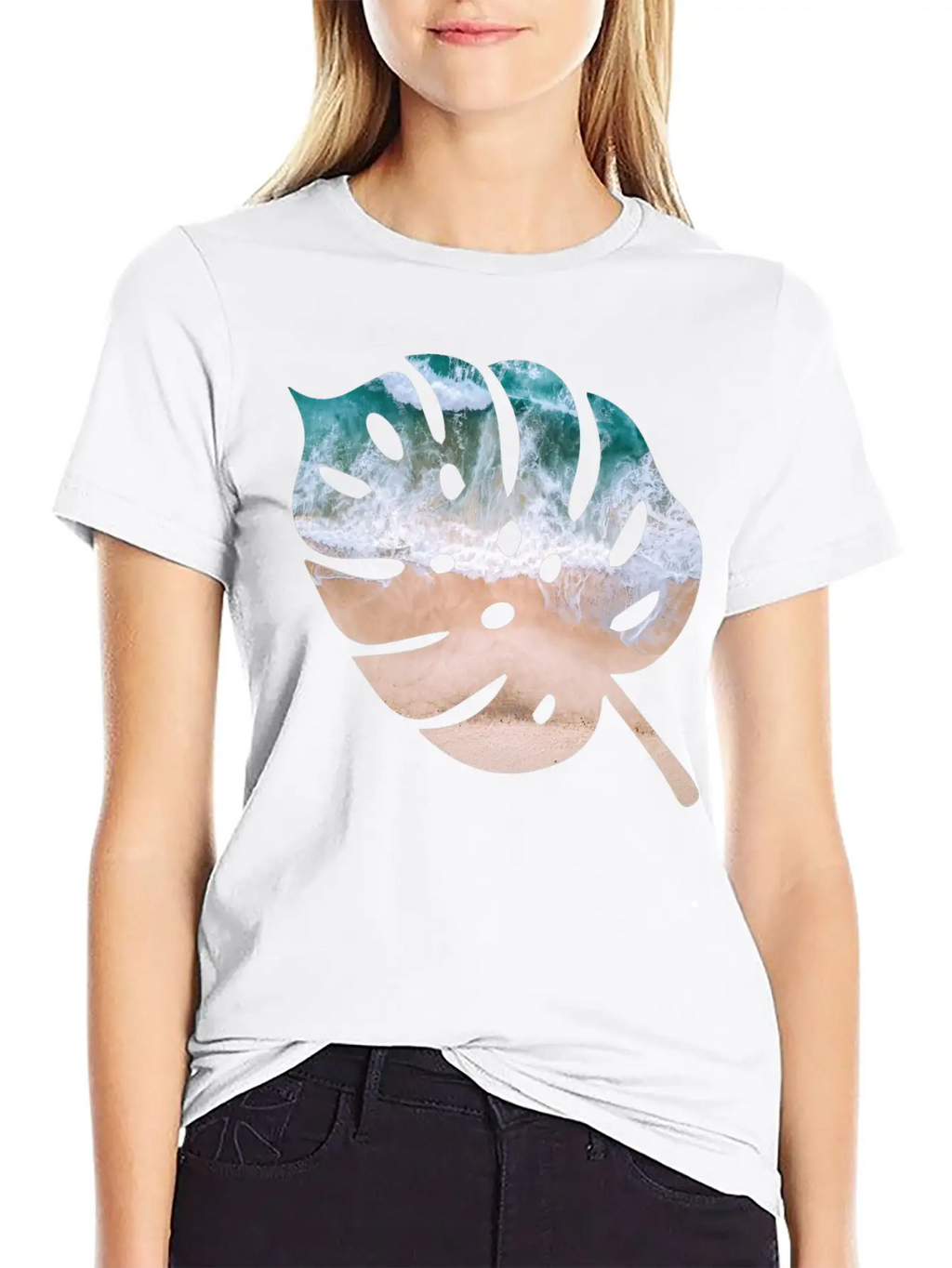 Beach Waves Sand - Palm Leaf Unisex Casual T-Shirt – Clean Design For Daily Comfort