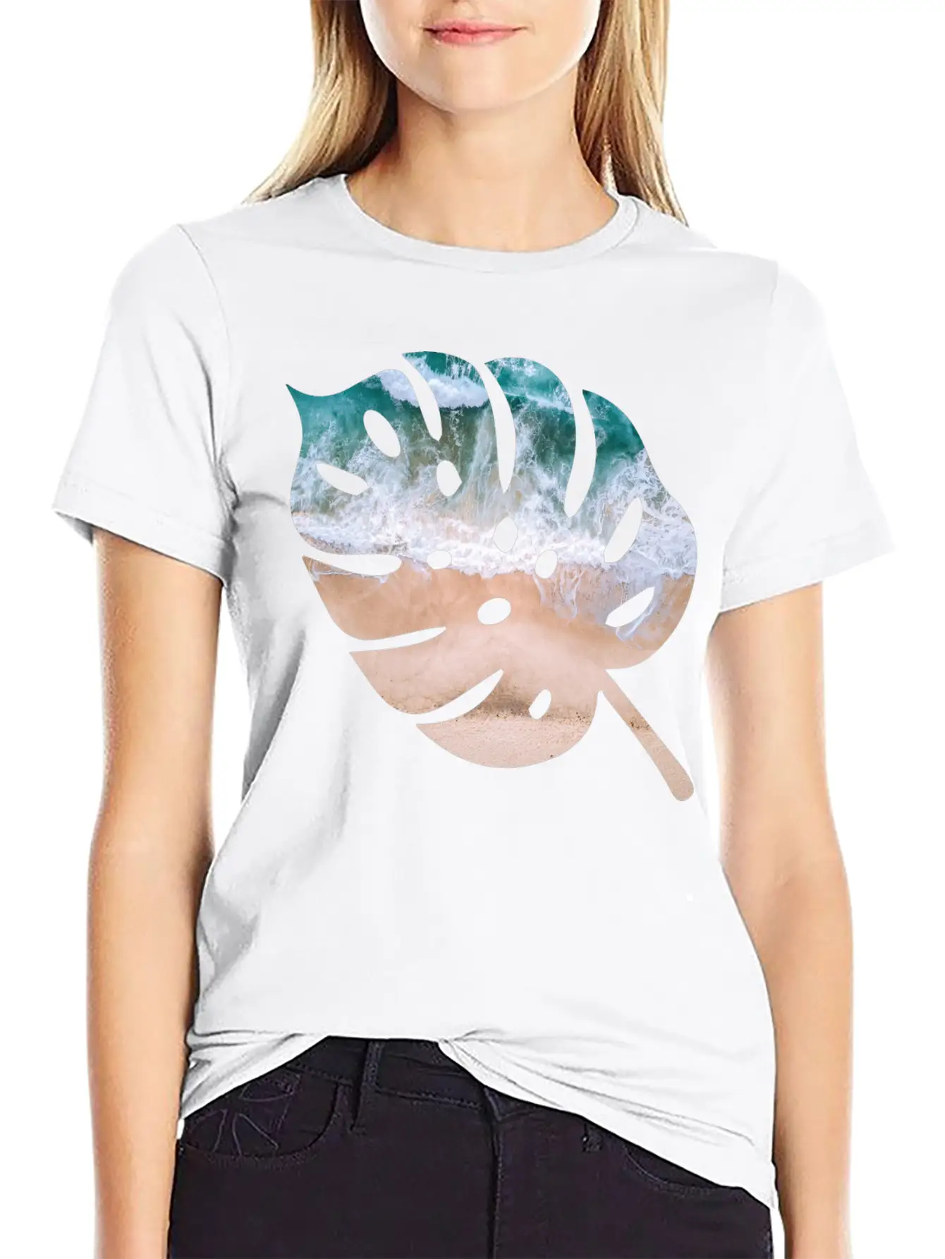 Beach Waves Sand - Palm Leaf Unisex Casual T-Shirt – Clean Design For Daily Comfort