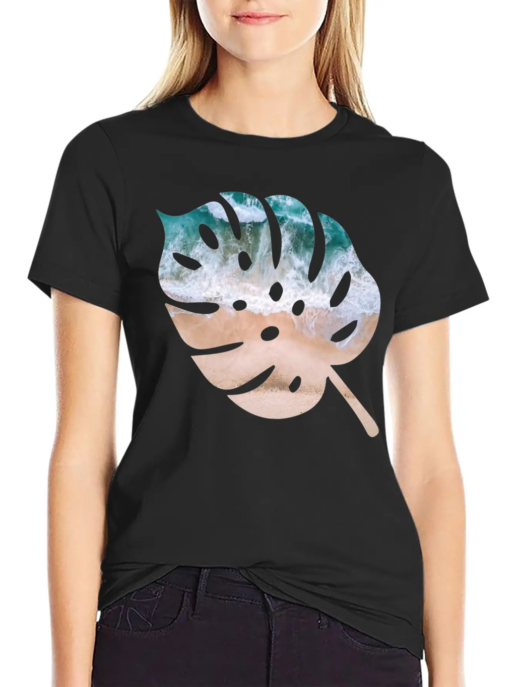 Beach Waves Sand - Palm Leaf Unisex Casual T-Shirt – Clean Design For Daily Comfort