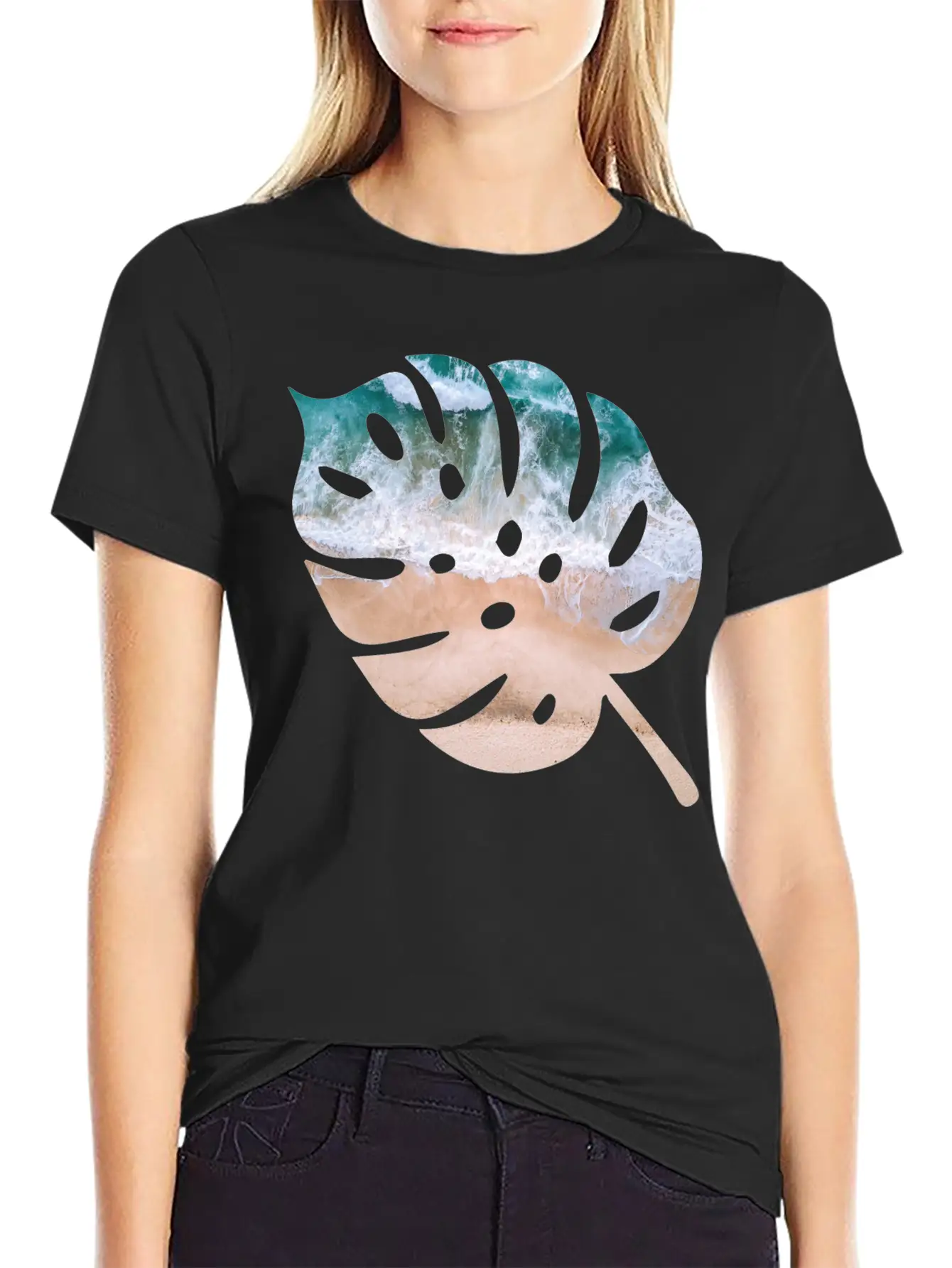 Beach Waves Sand - Palm Leaf Unisex Casual T-Shirt – Clean Design For Daily Comfort