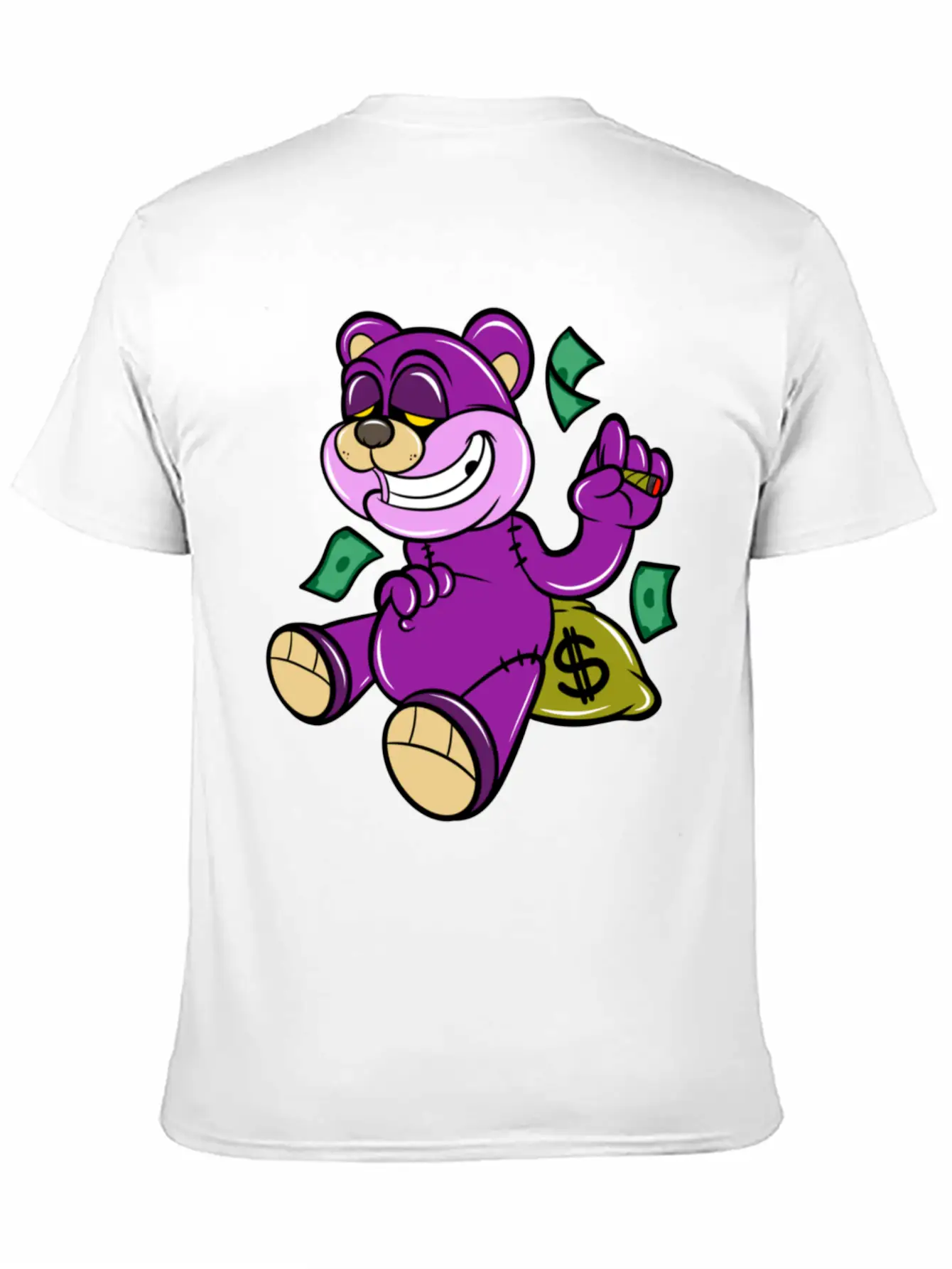 Bear And Money Bag Cartoon Casual Graphic T-Shirt – Simple And Comfortable Daily Wear
